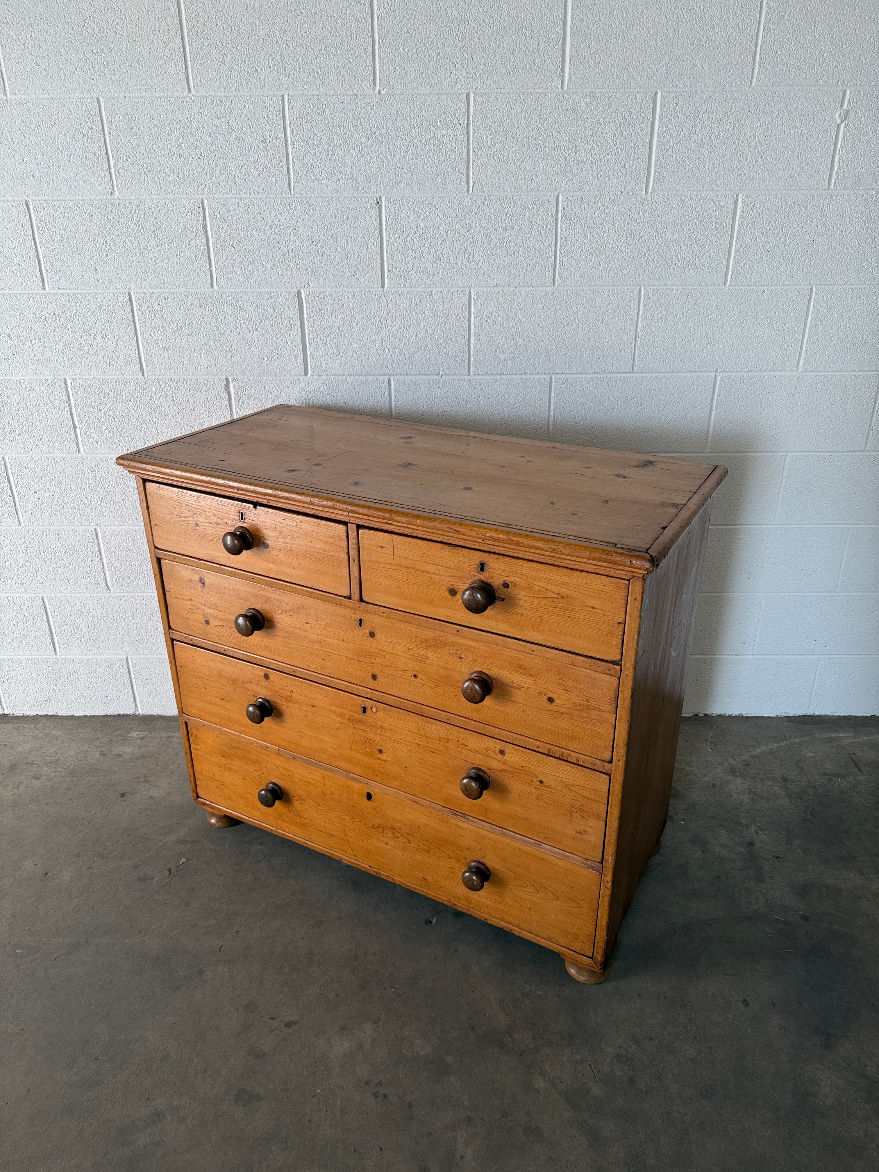 Warm antique pine 2 over 3 chest of drawers