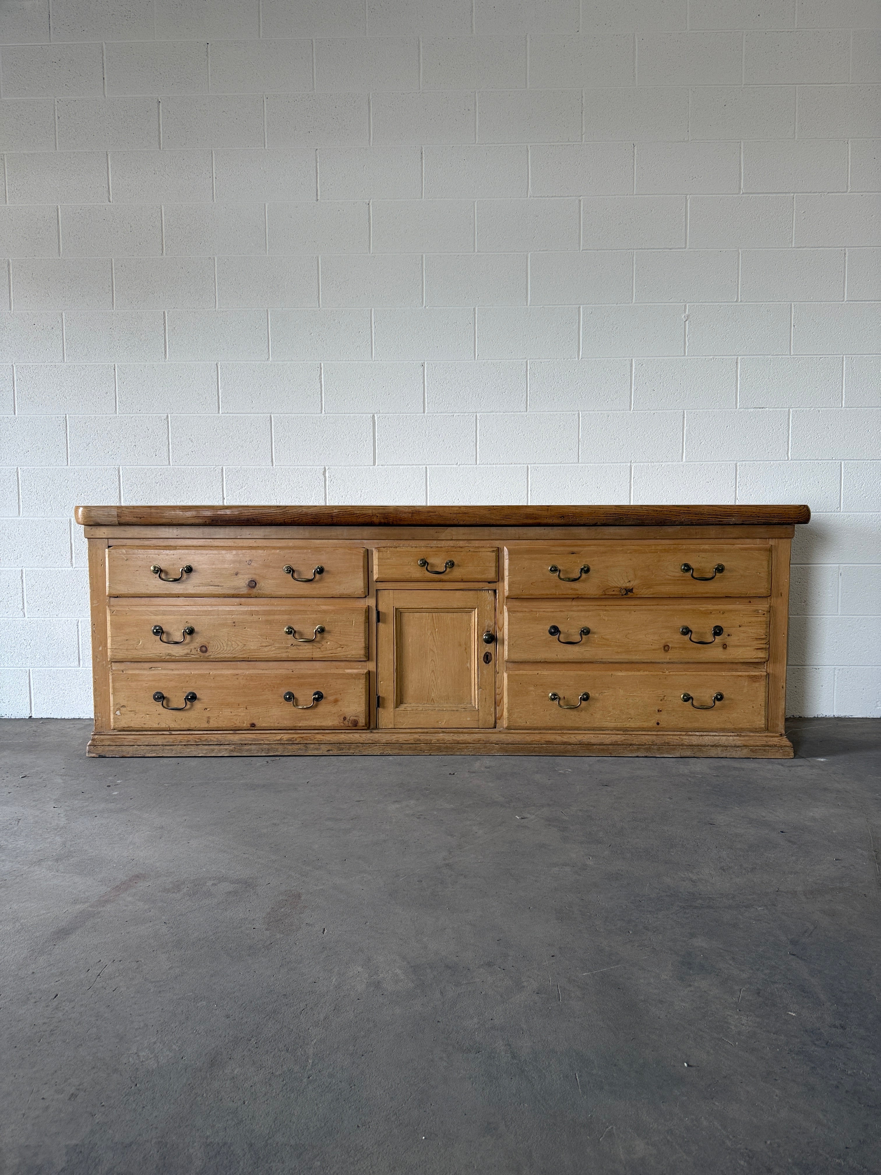 Large antique pine sideboard with a sycamore top