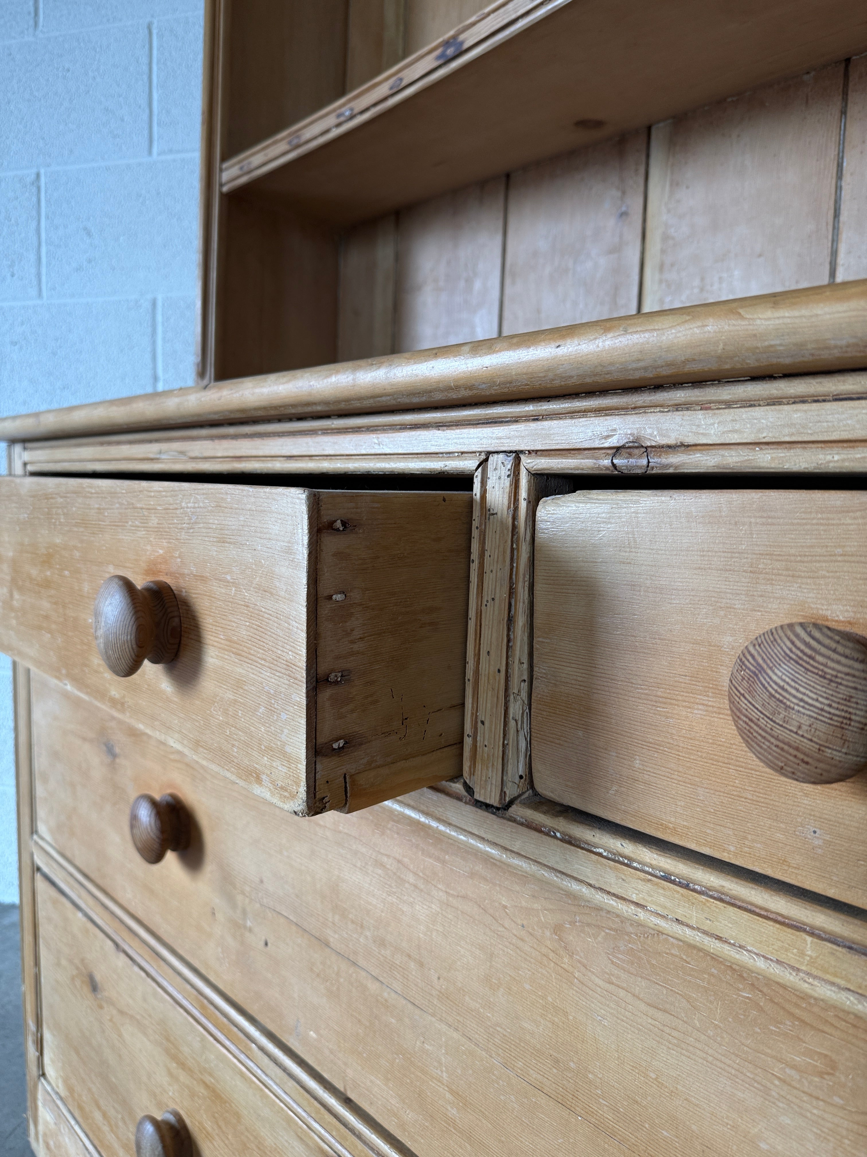 Scalloped Victorian pine kitchen dresser
