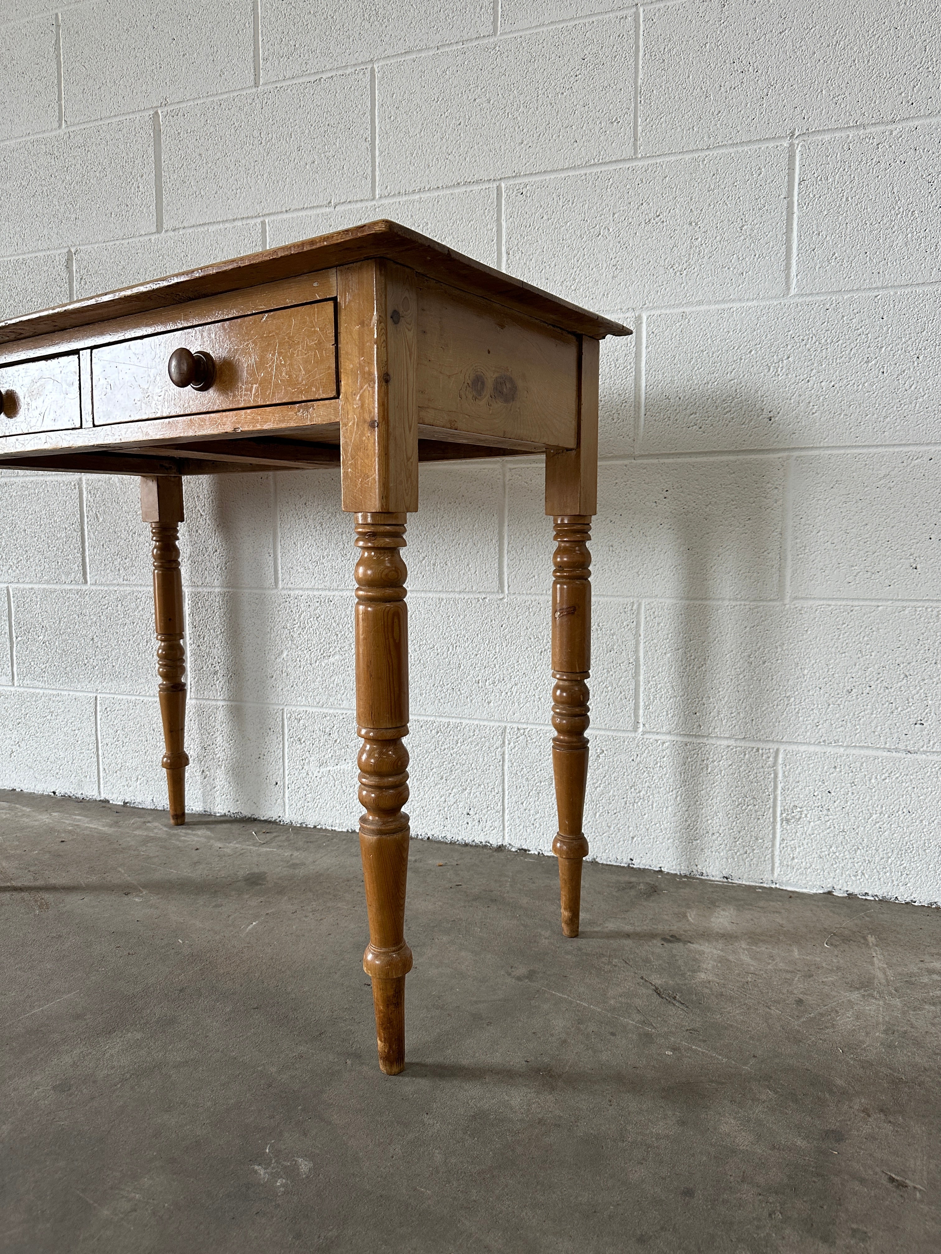 Antique pine side table or washstand with two drawers