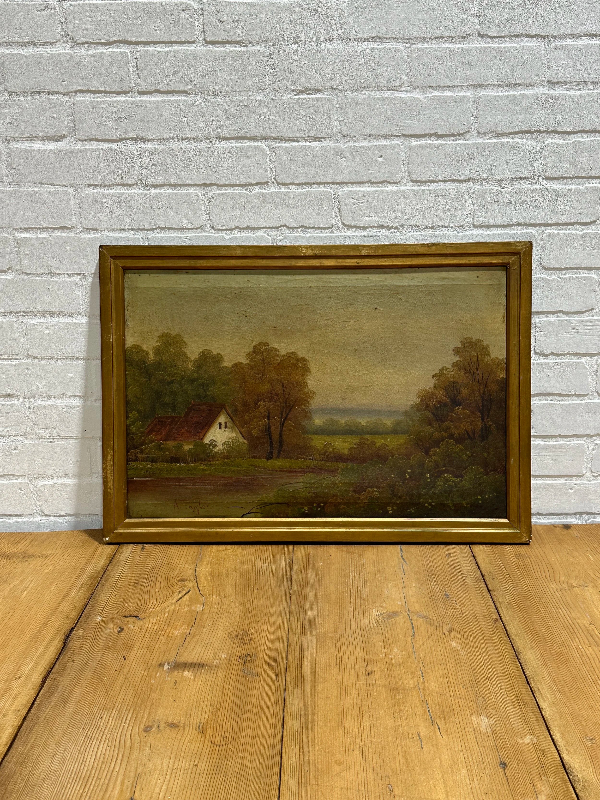 Oil painting of a small cottage
