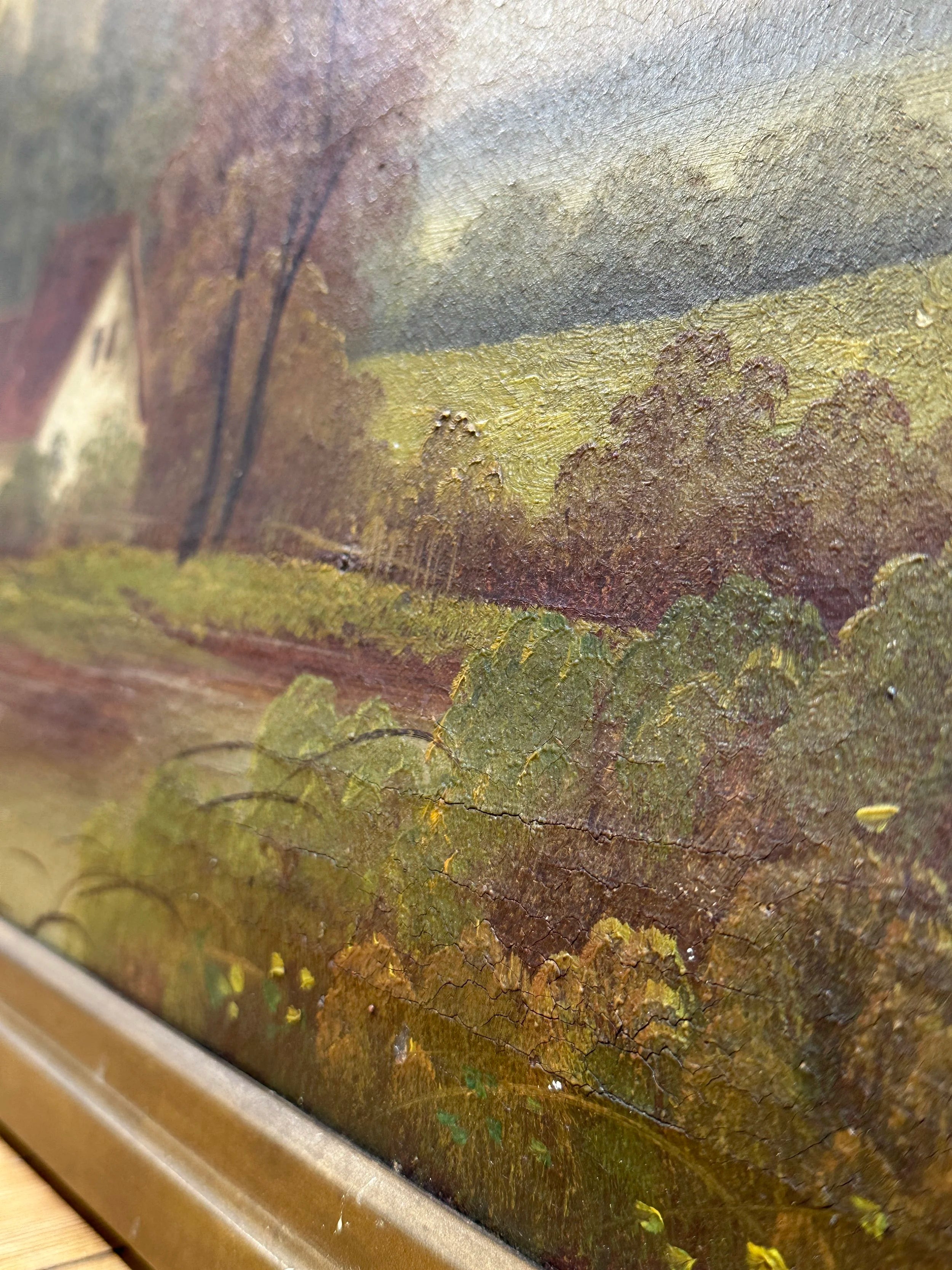 Oil painting of a small cottage