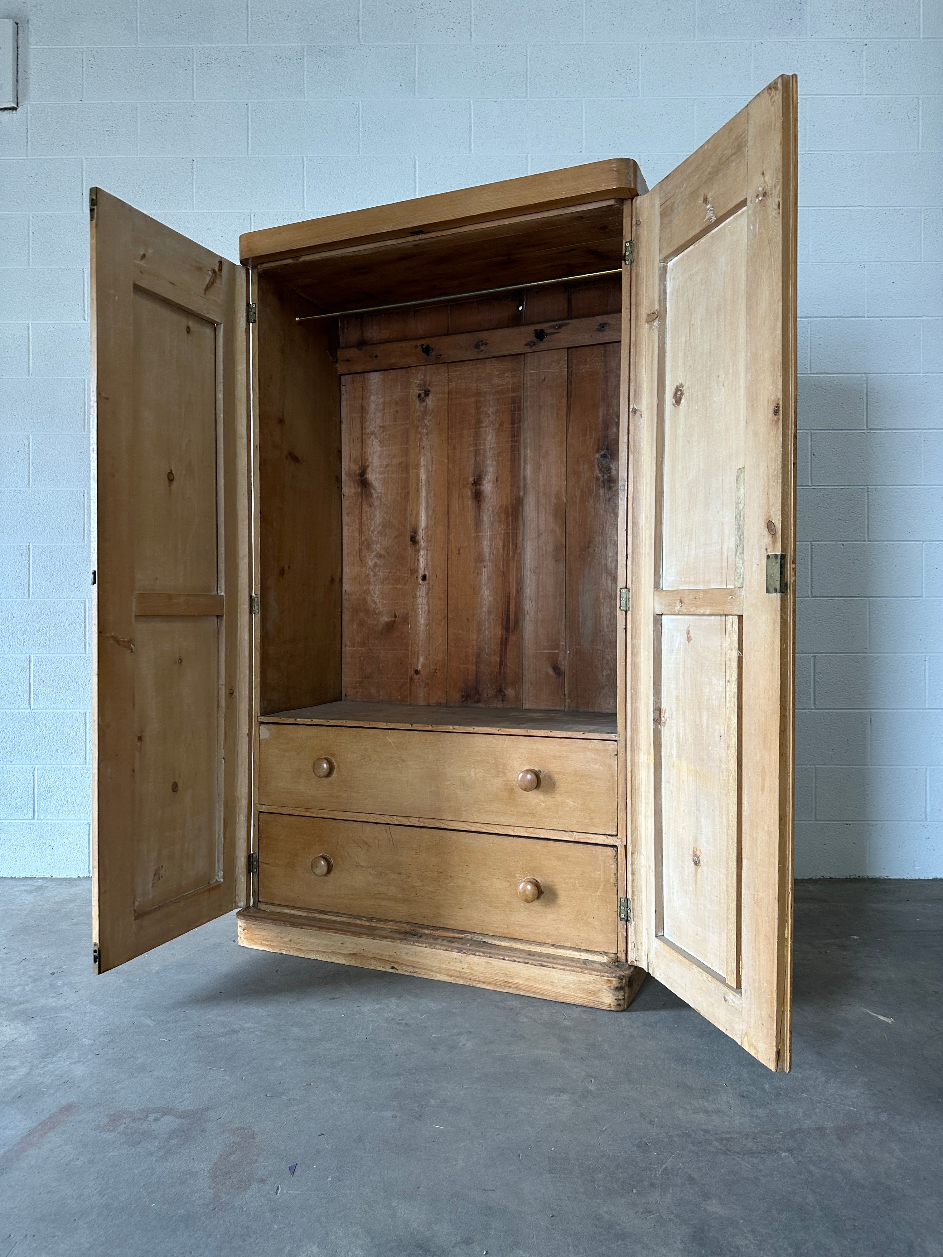 Victorian Pine Wardrobe with Interior Drawers