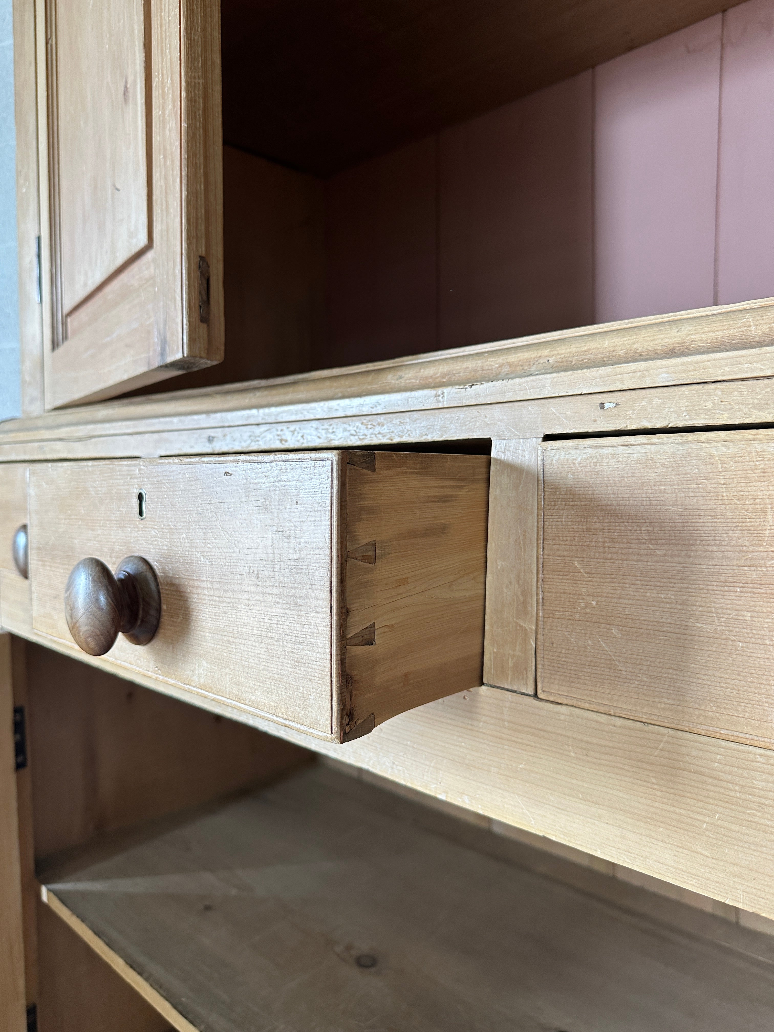 19th century English pine press or linen cupboard