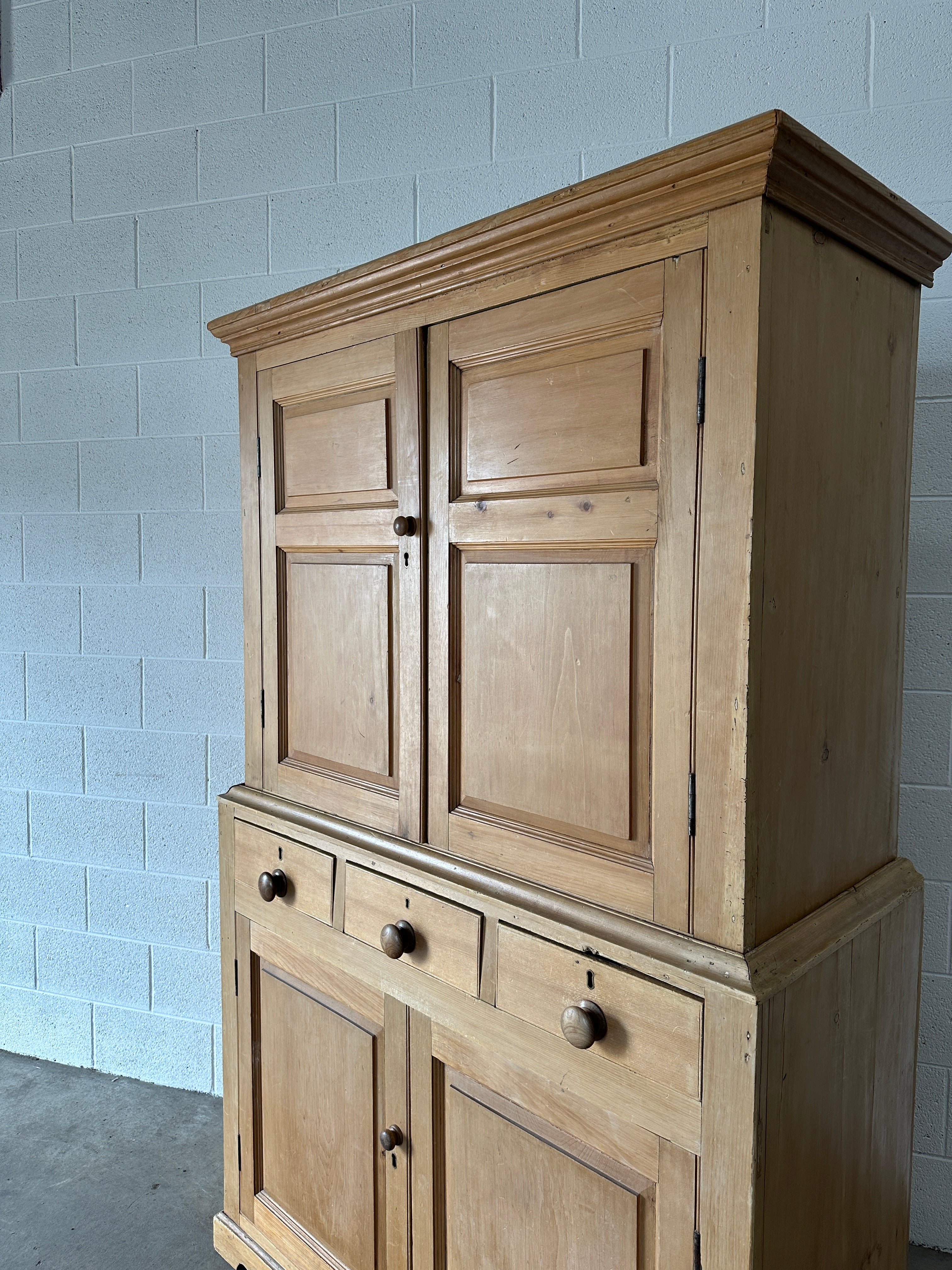 19th century English pine press or linen cupboard