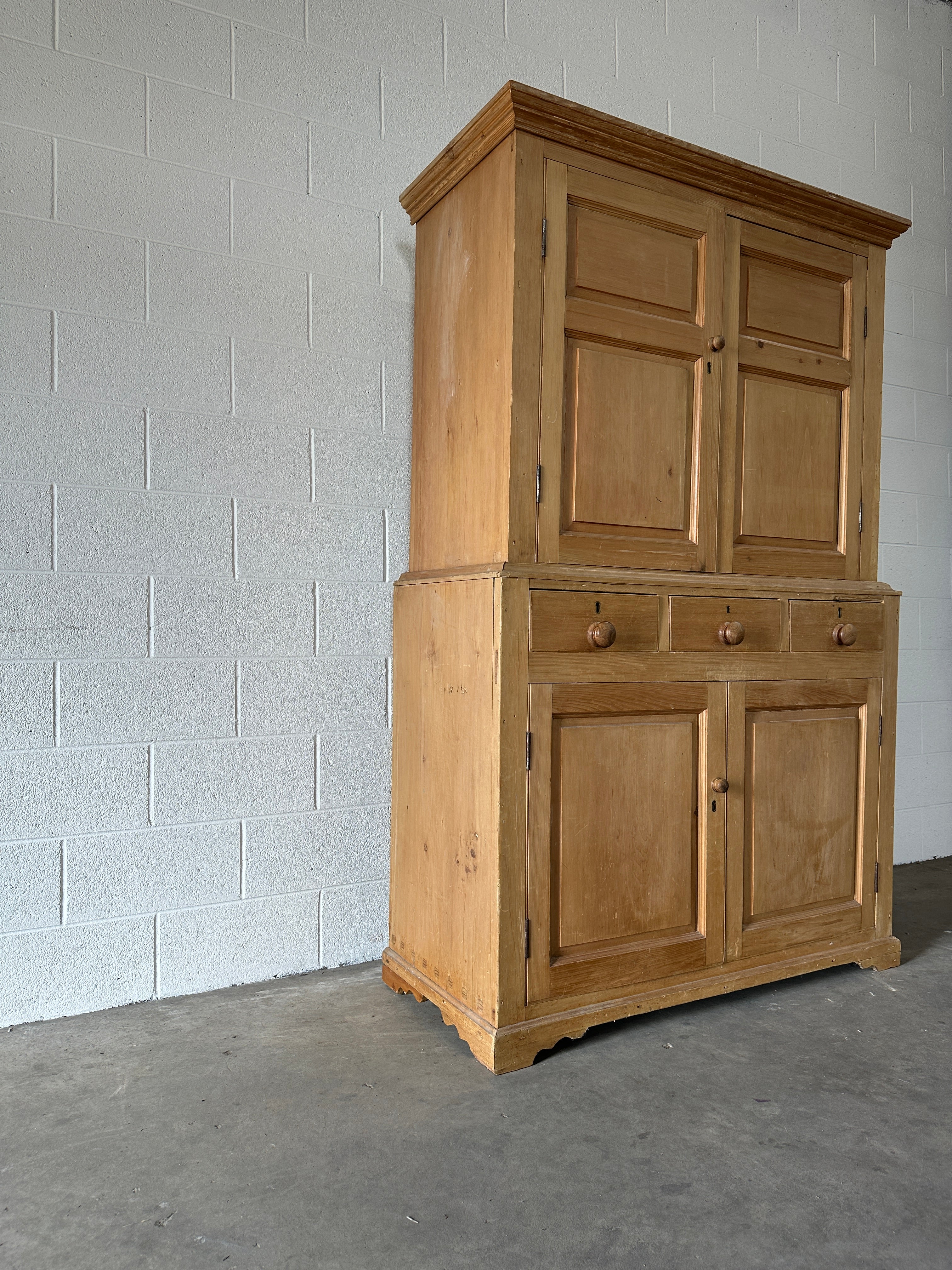 19th century English pine press or linen cupboard