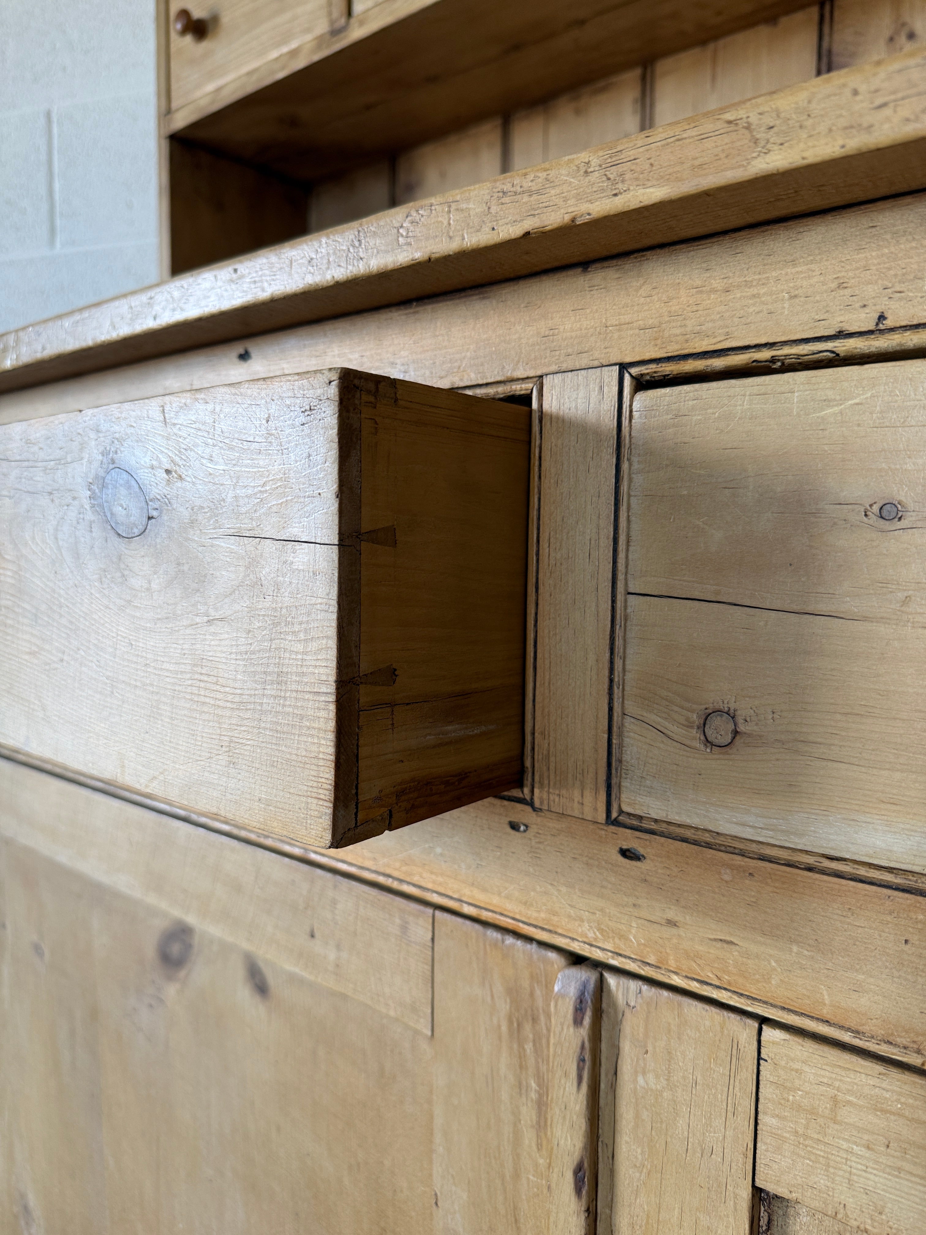 Antique pine hutch with tiny drawers