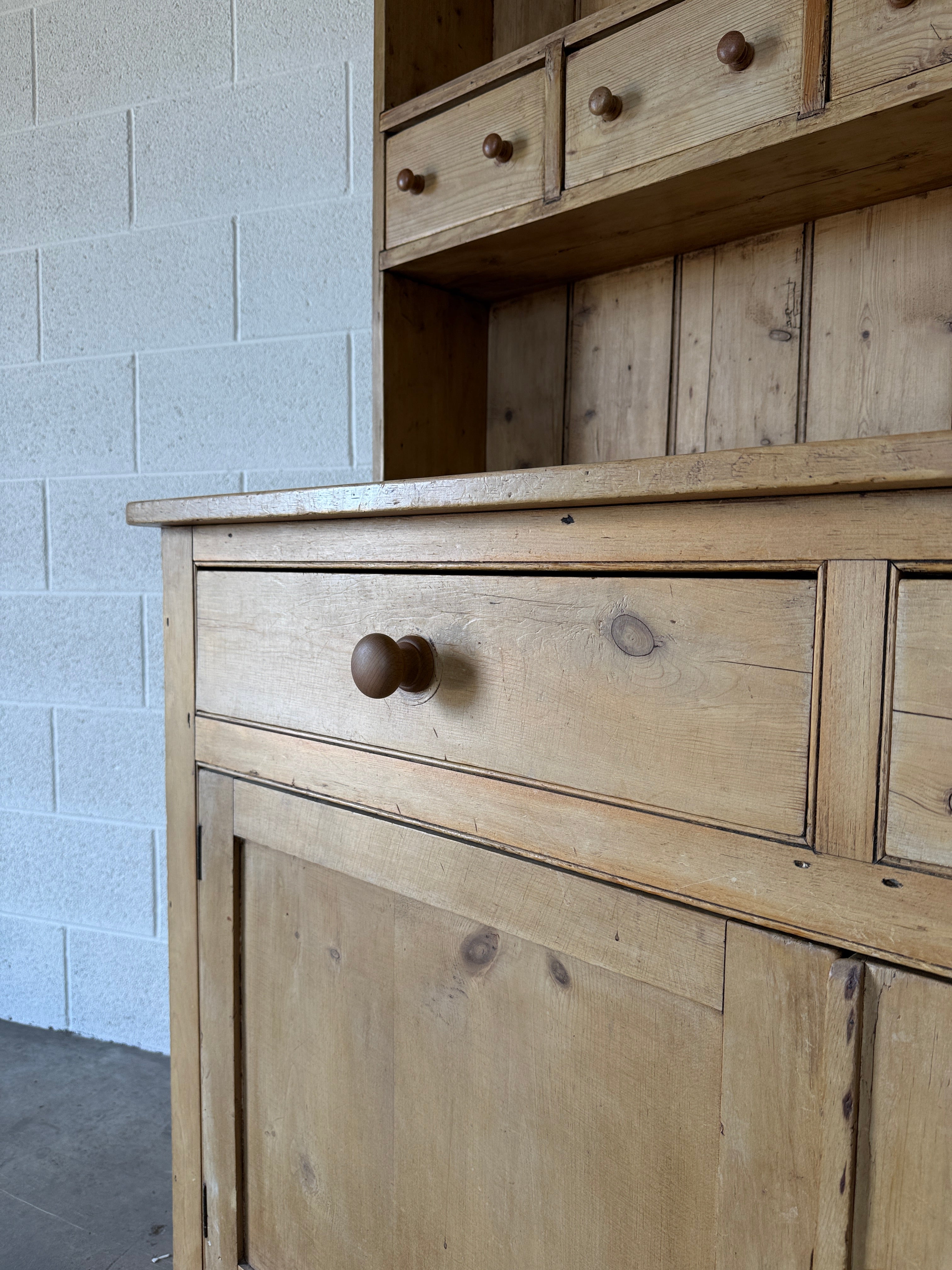 Antique pine hutch with tiny drawers