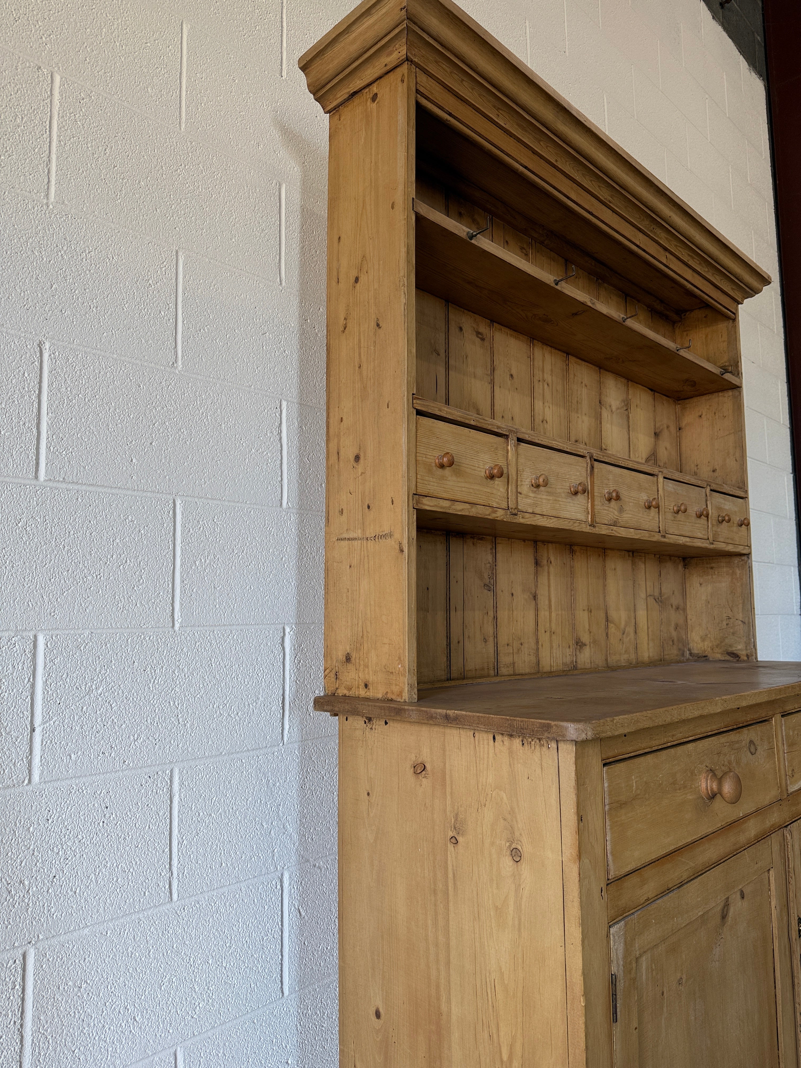 Antique pine hutch with tiny drawers