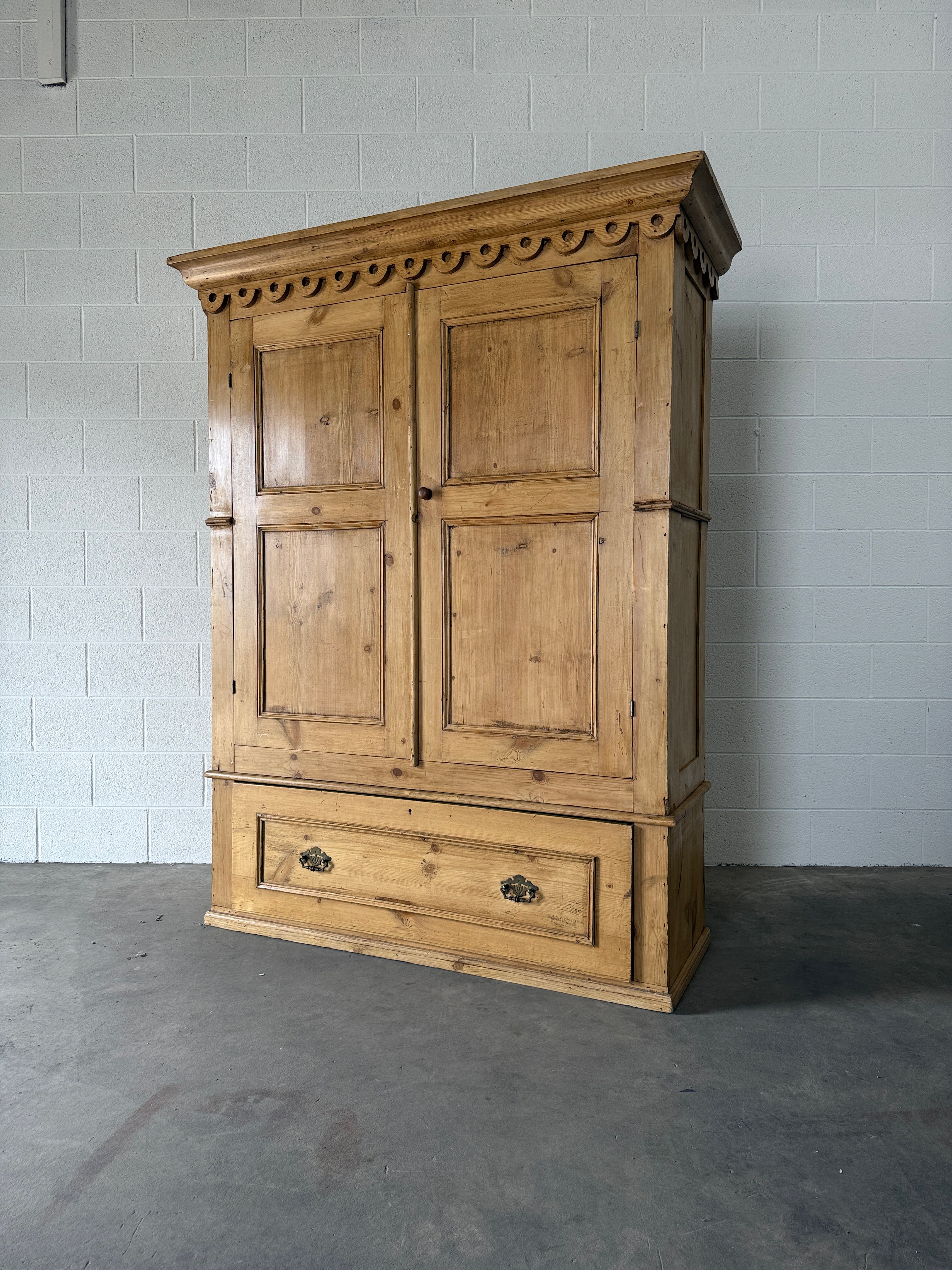 Stunning antique pine wardrobe with detailed trim