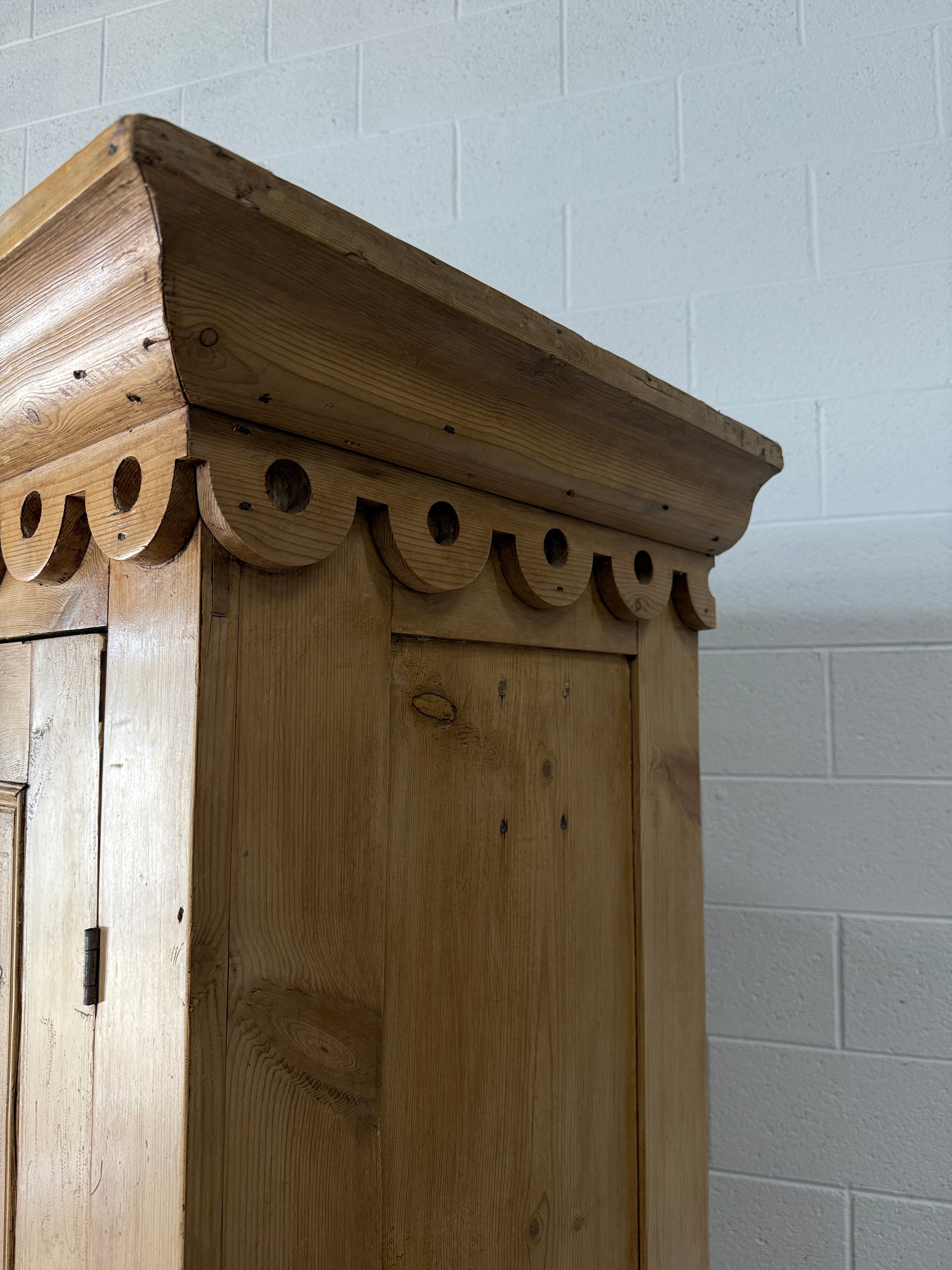 Stunning antique pine wardrobe with detailed trim