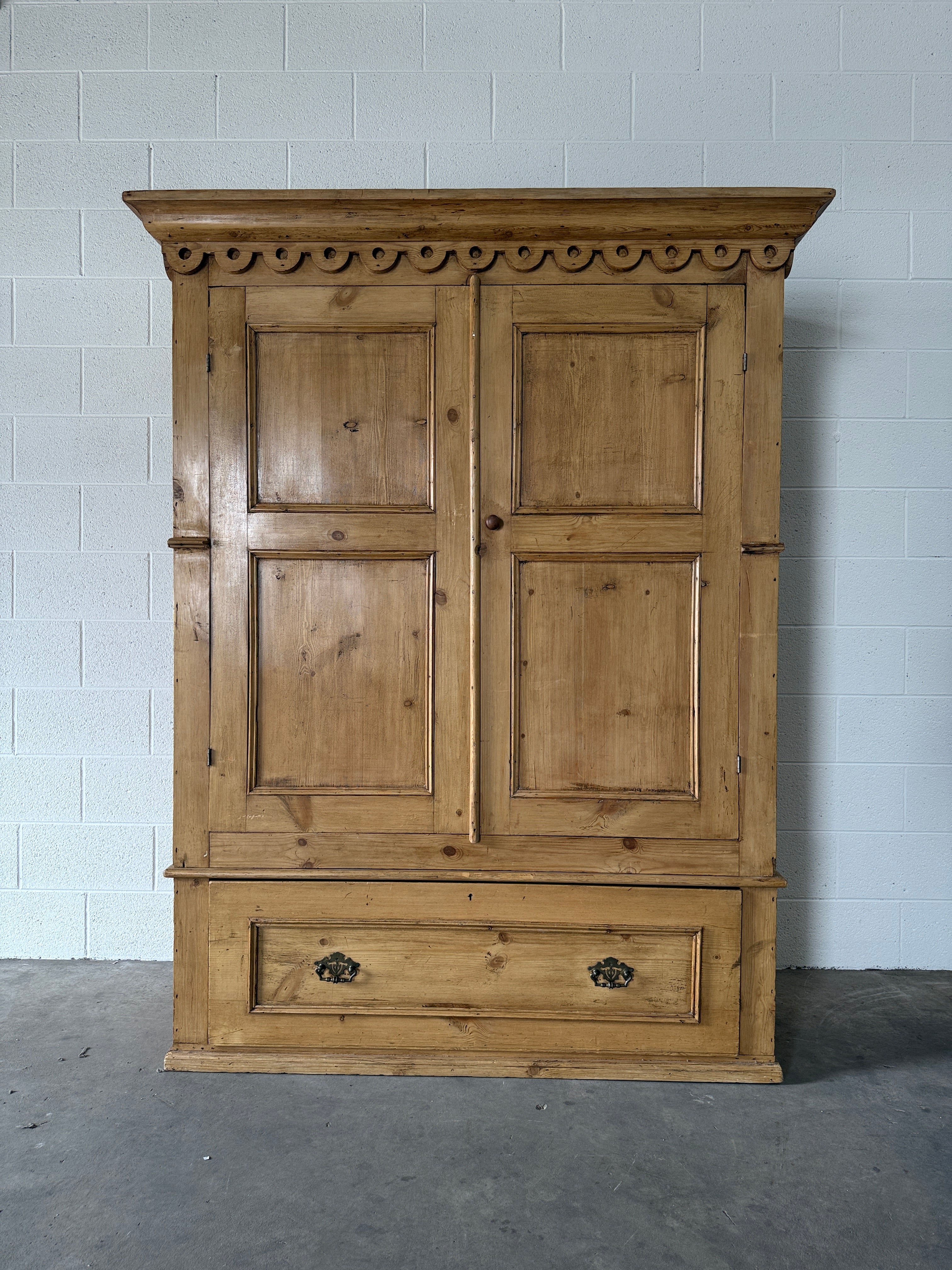 Stunning antique pine wardrobe with detailed trim