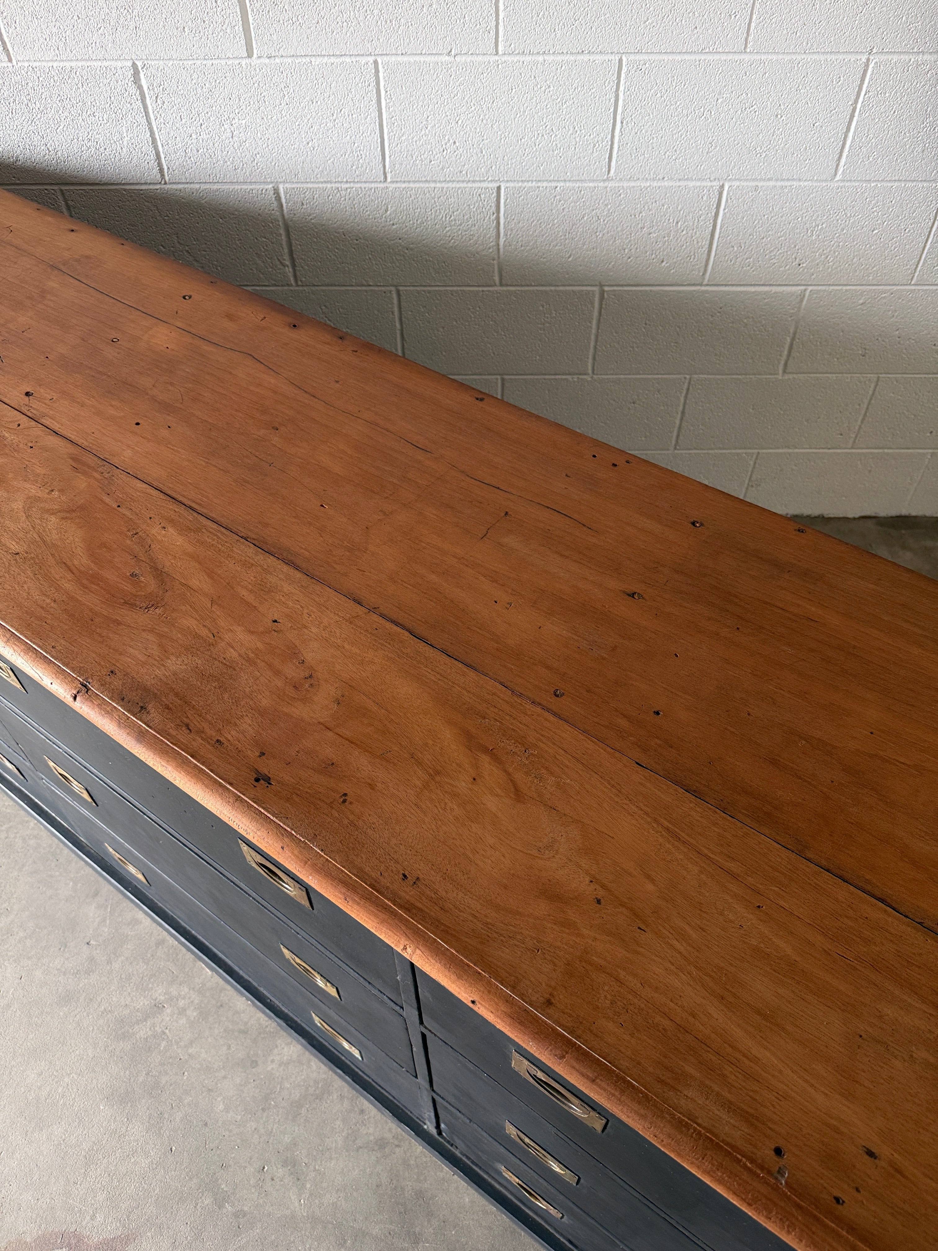 Antique English pine drawers with campaign handles