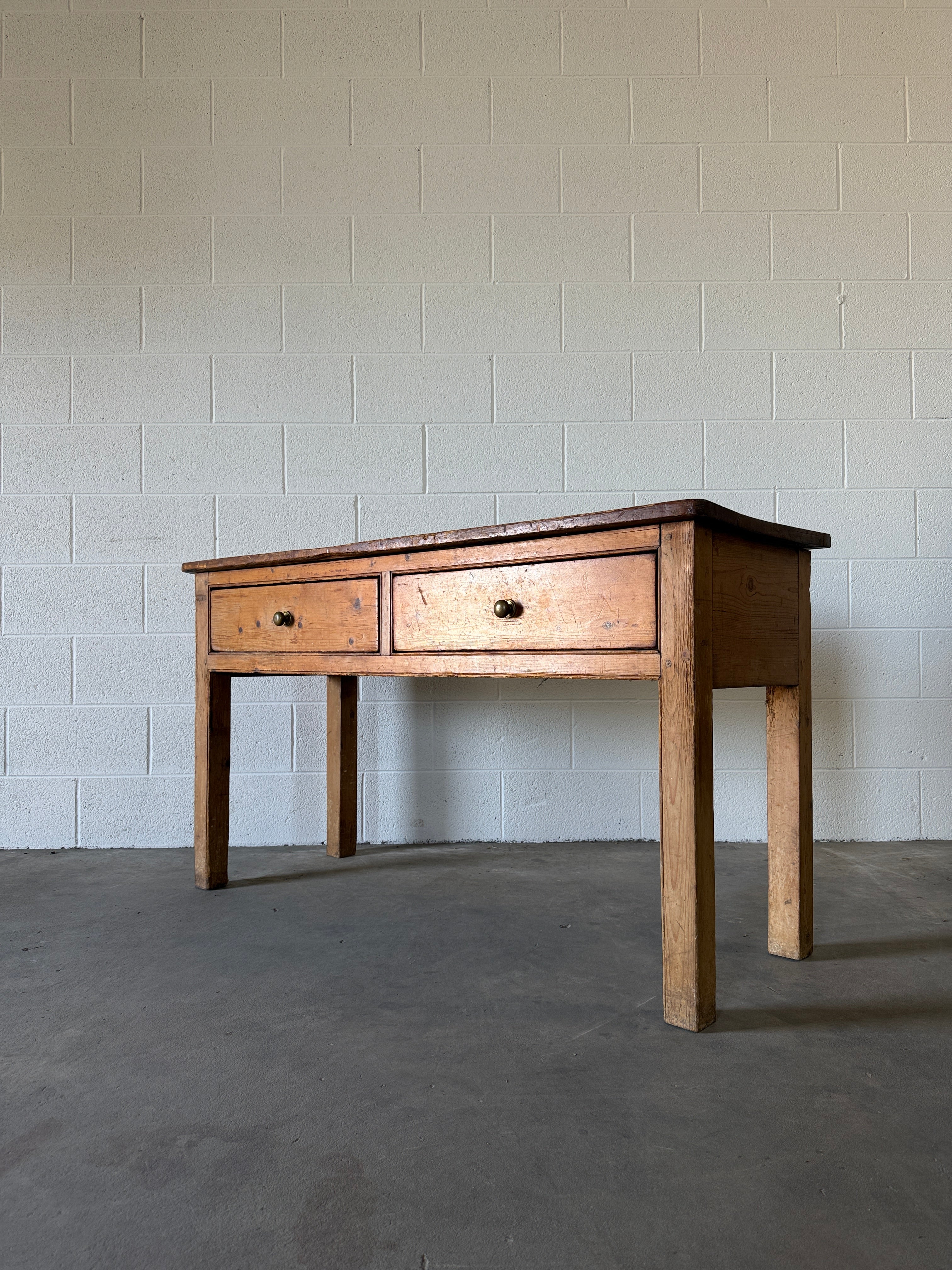 Antique English pine entry or side table