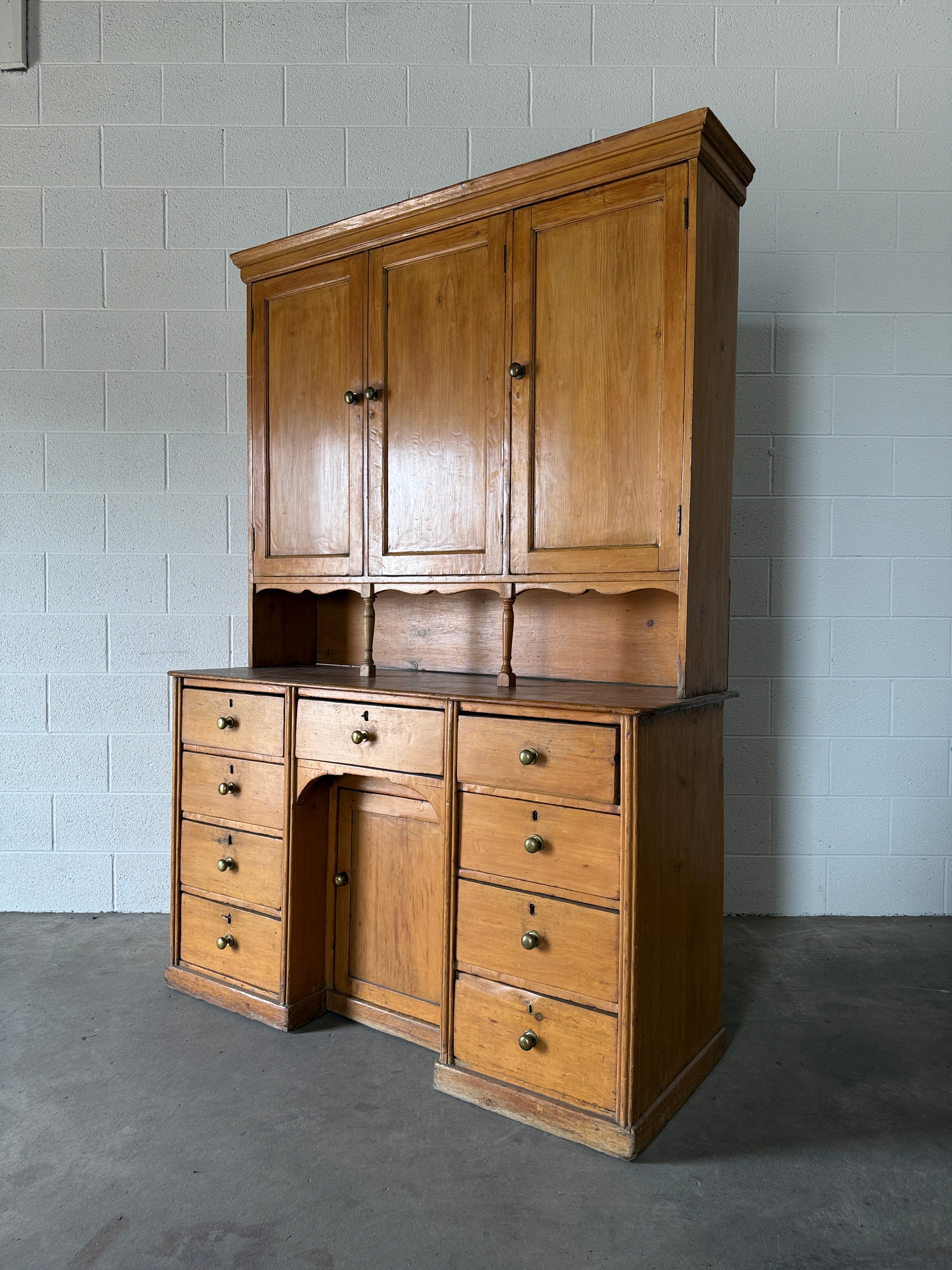 Scalloped English pine housekeeper’s cupboard