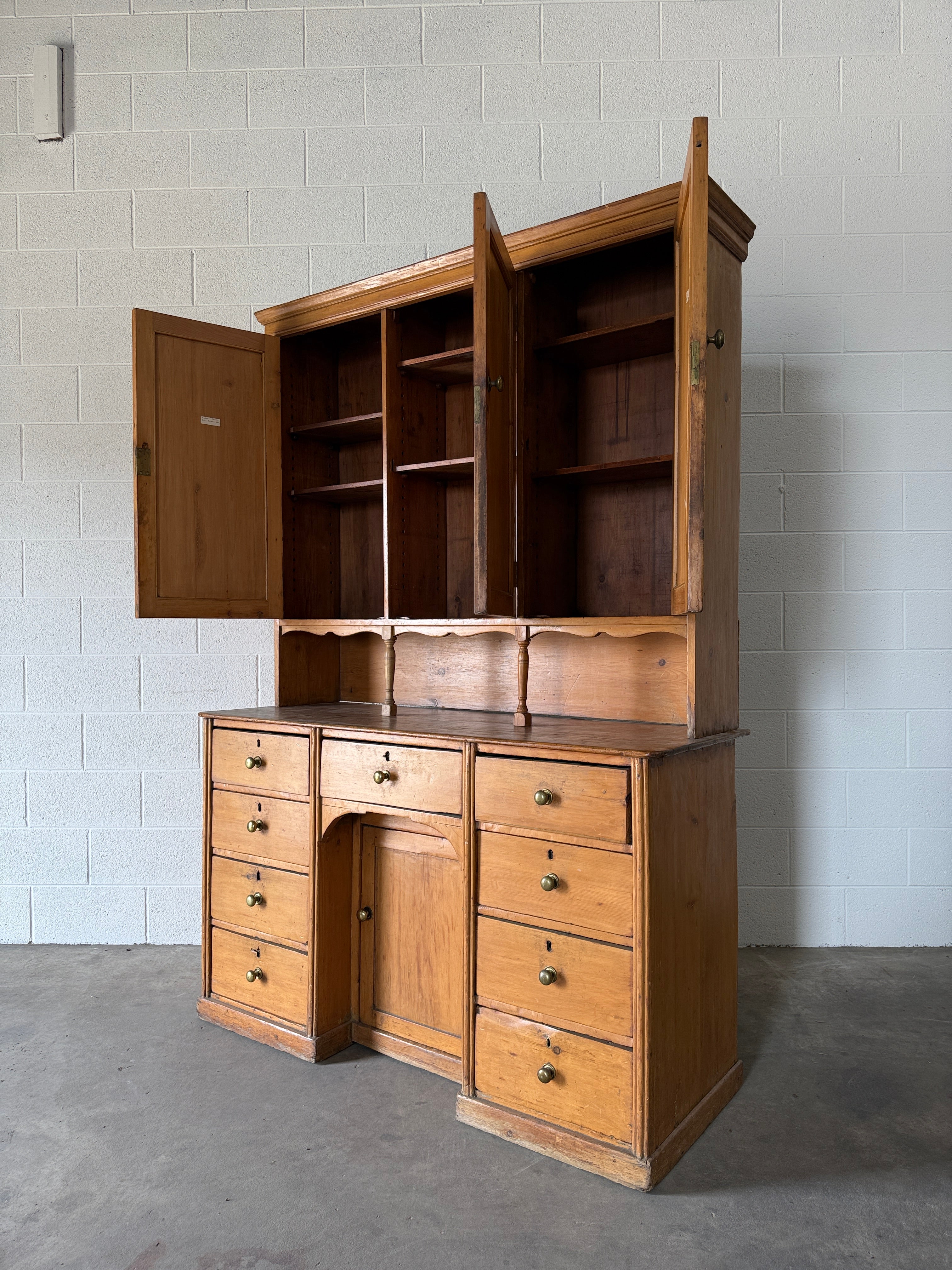 Scalloped English pine housekeeper’s cupboard
