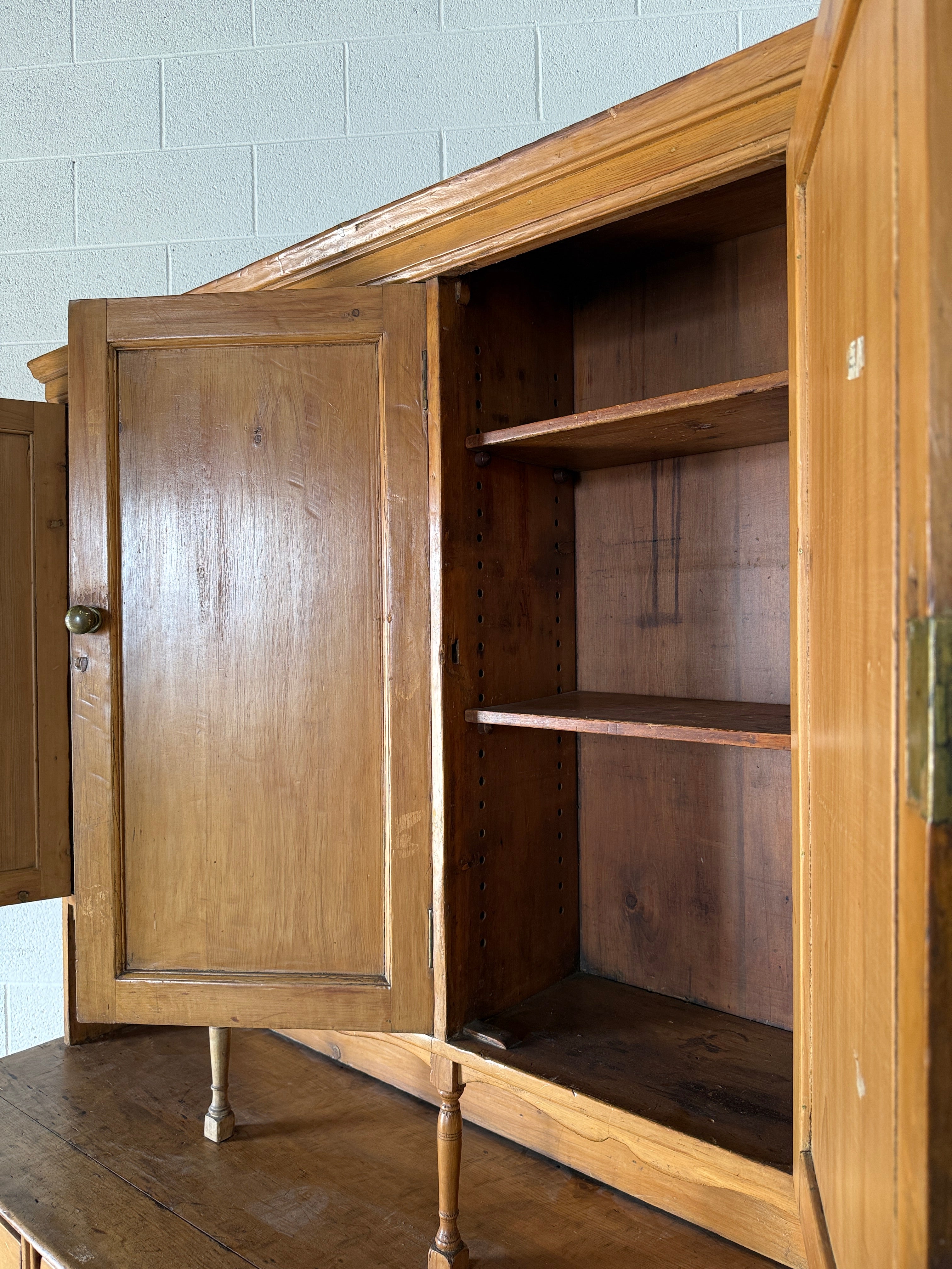 Scalloped English pine housekeeper’s cupboard