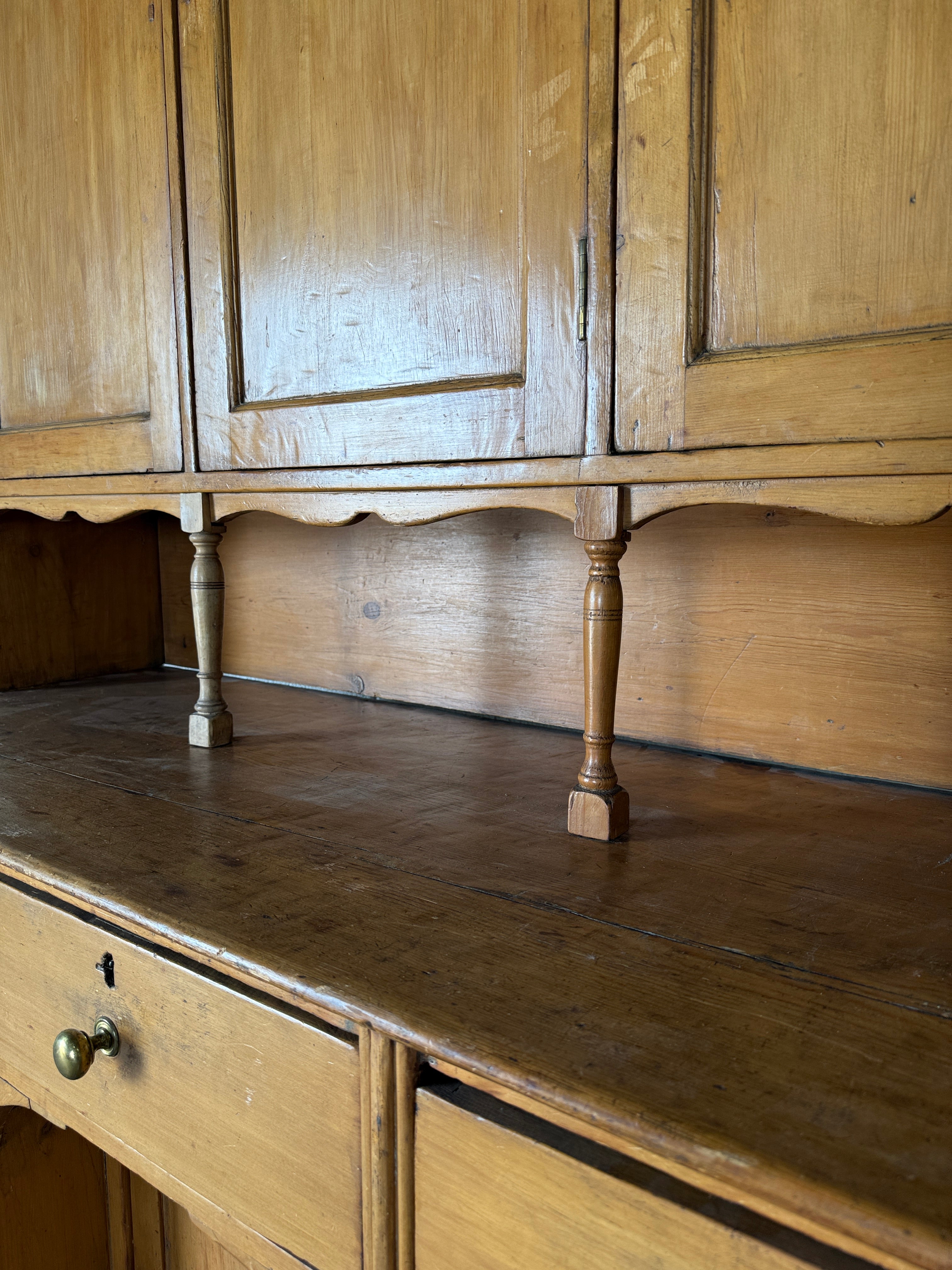 Scalloped English pine housekeeper’s cupboard