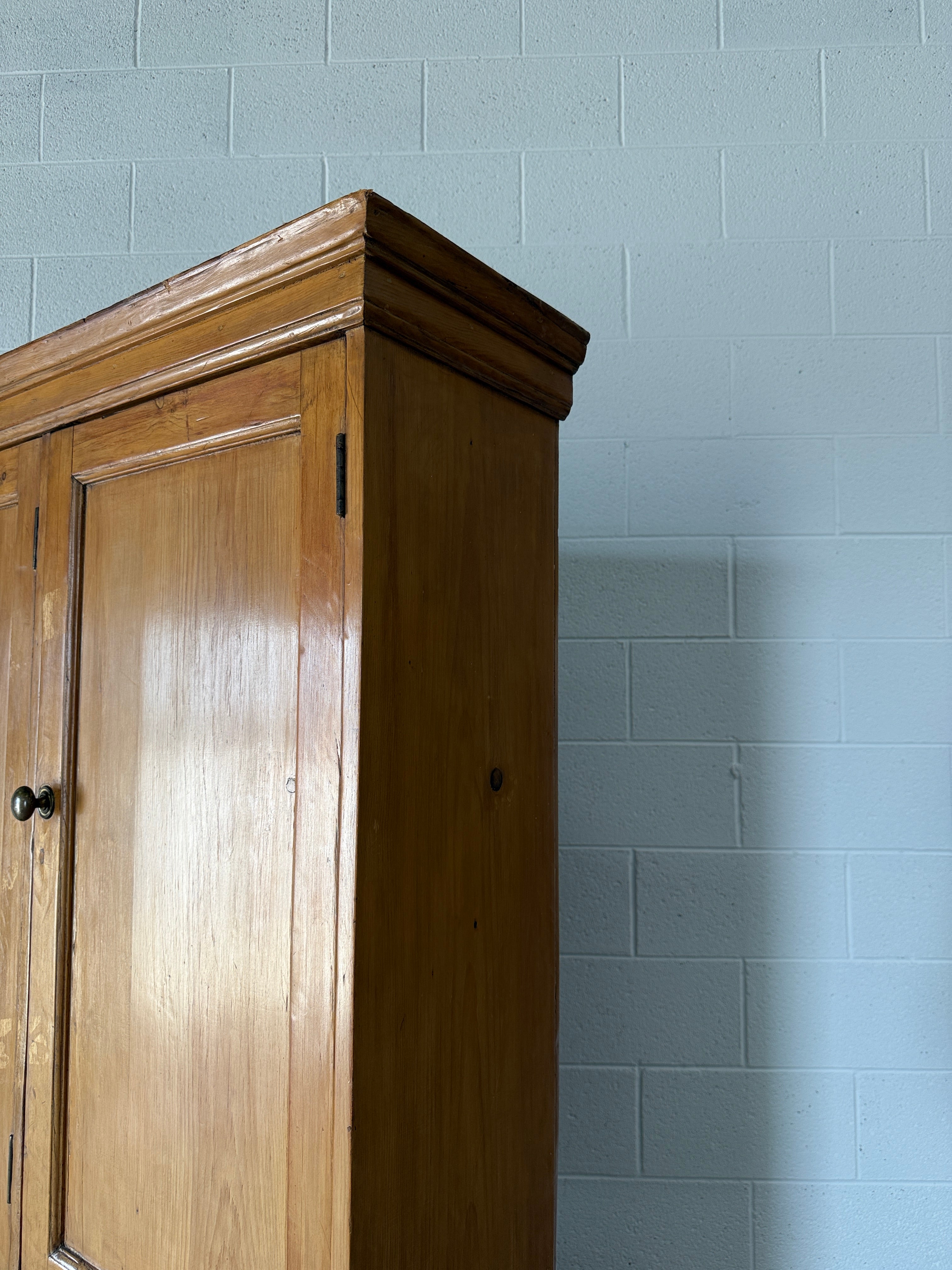 Scalloped English pine housekeeper’s cupboard