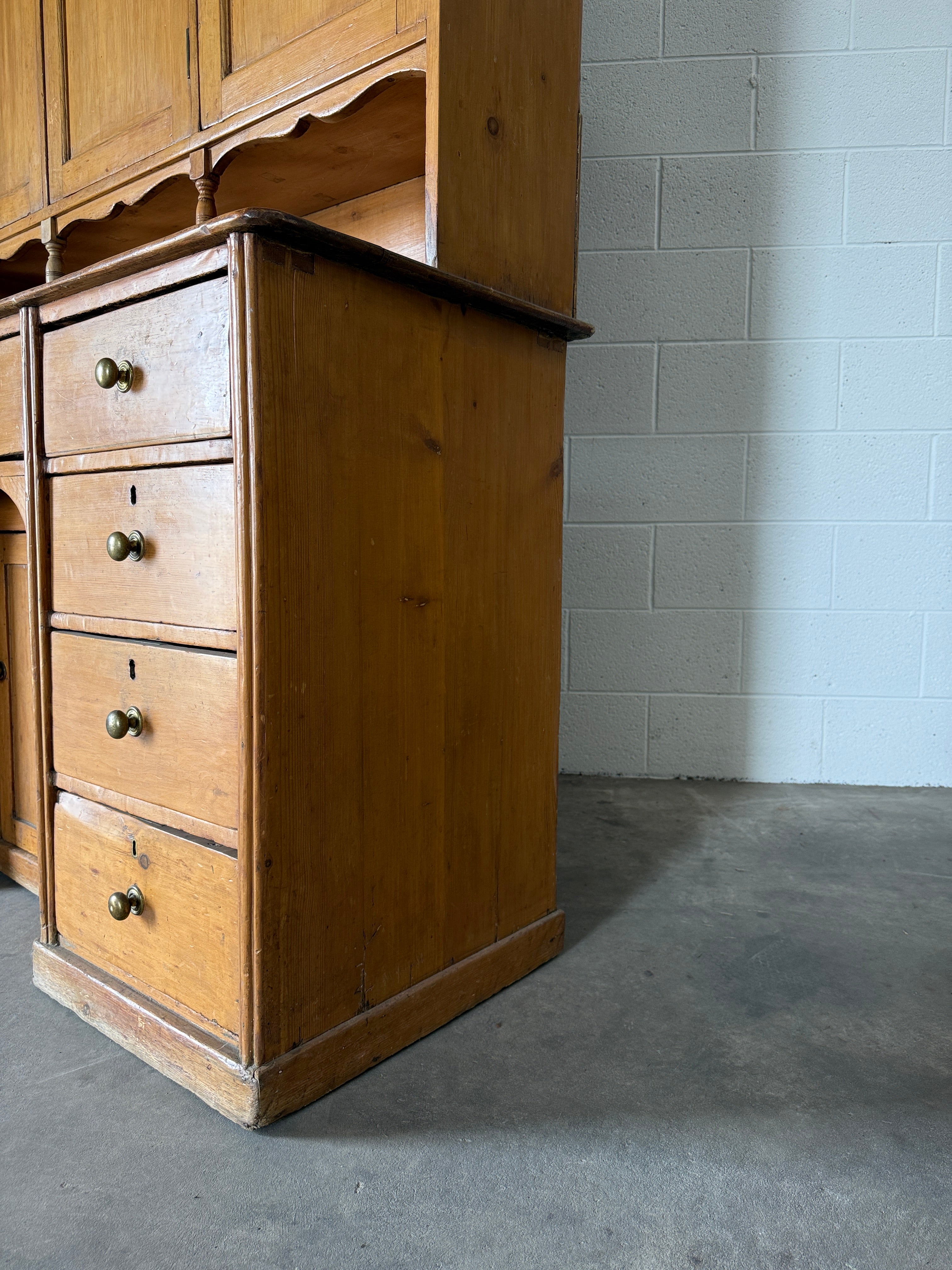 Scalloped English pine housekeeper’s cupboard