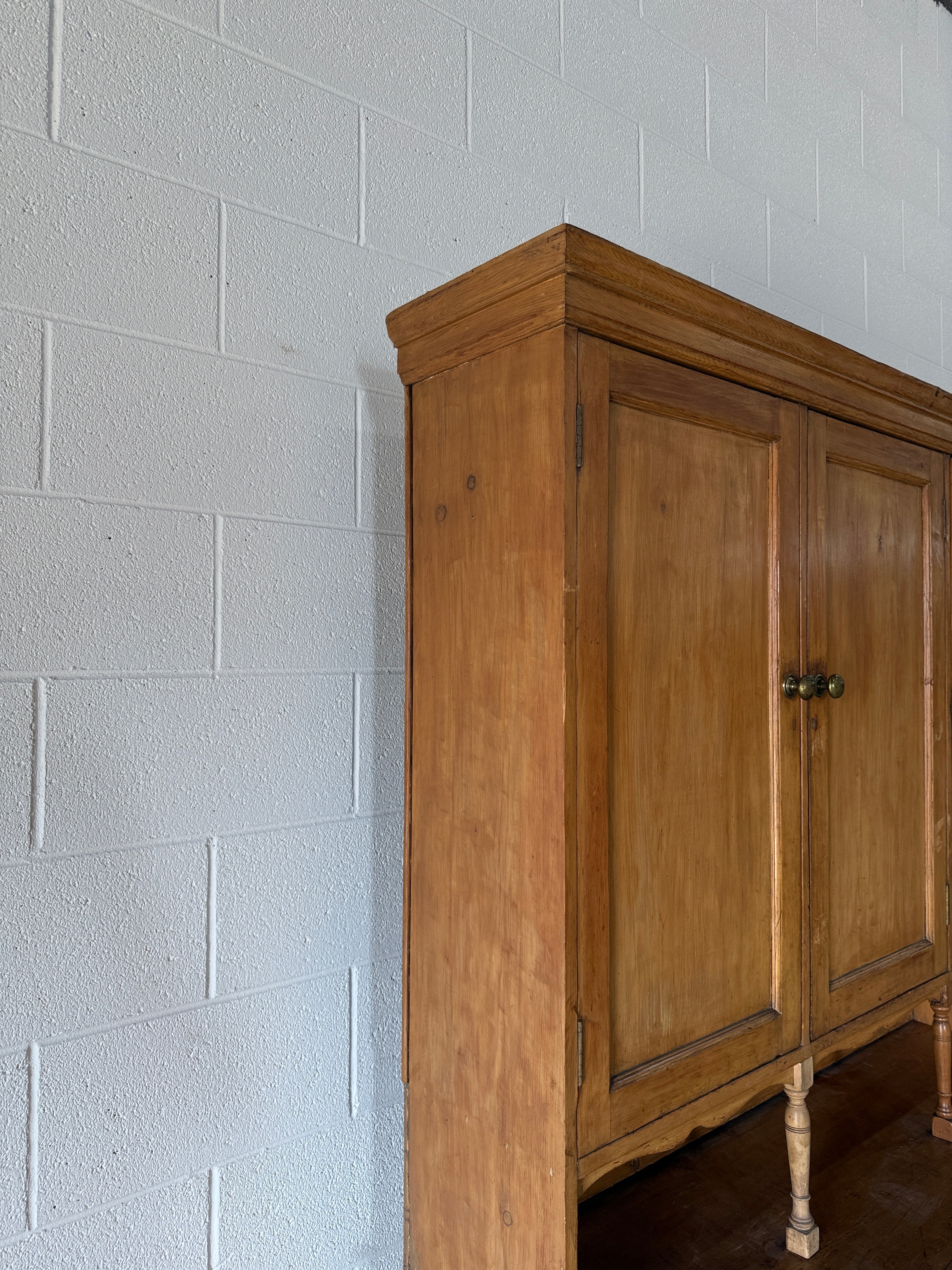 Scalloped English pine housekeeper’s cupboard