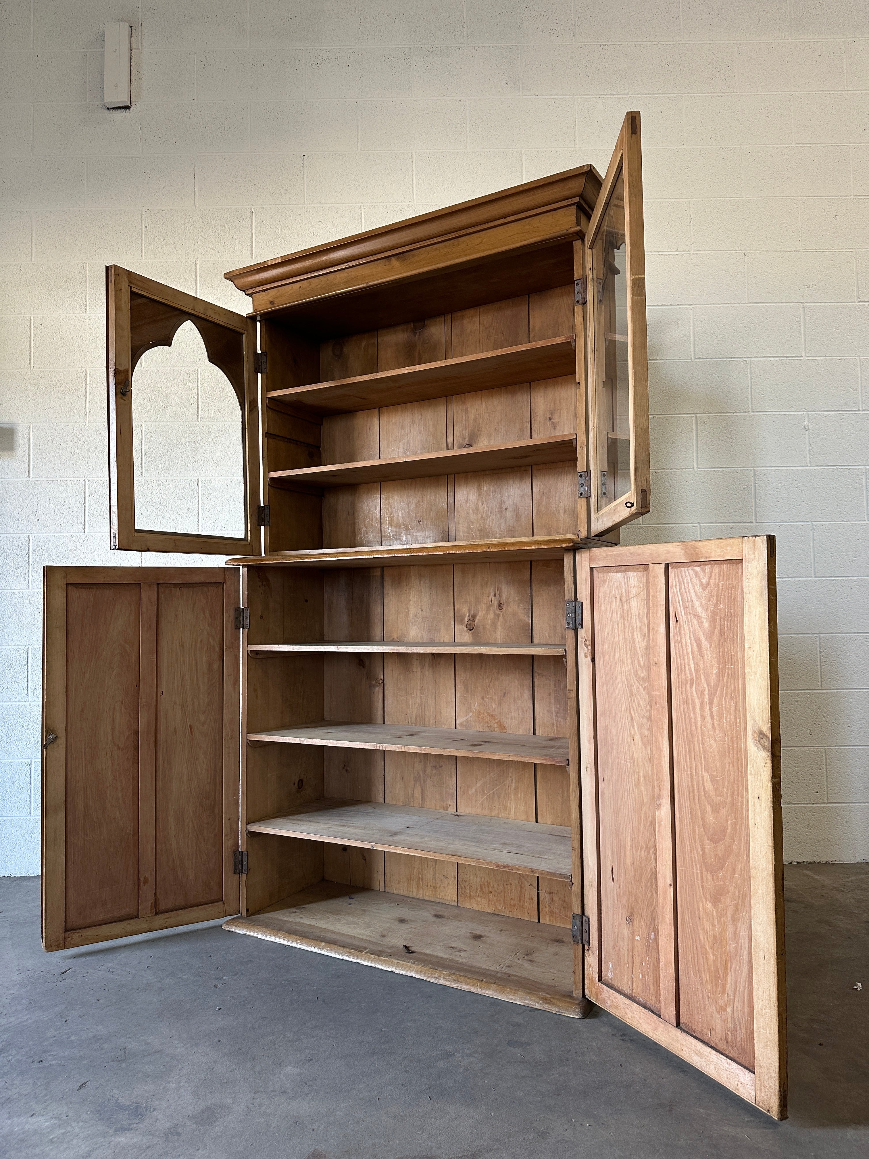 Antique European hutch with glass doors