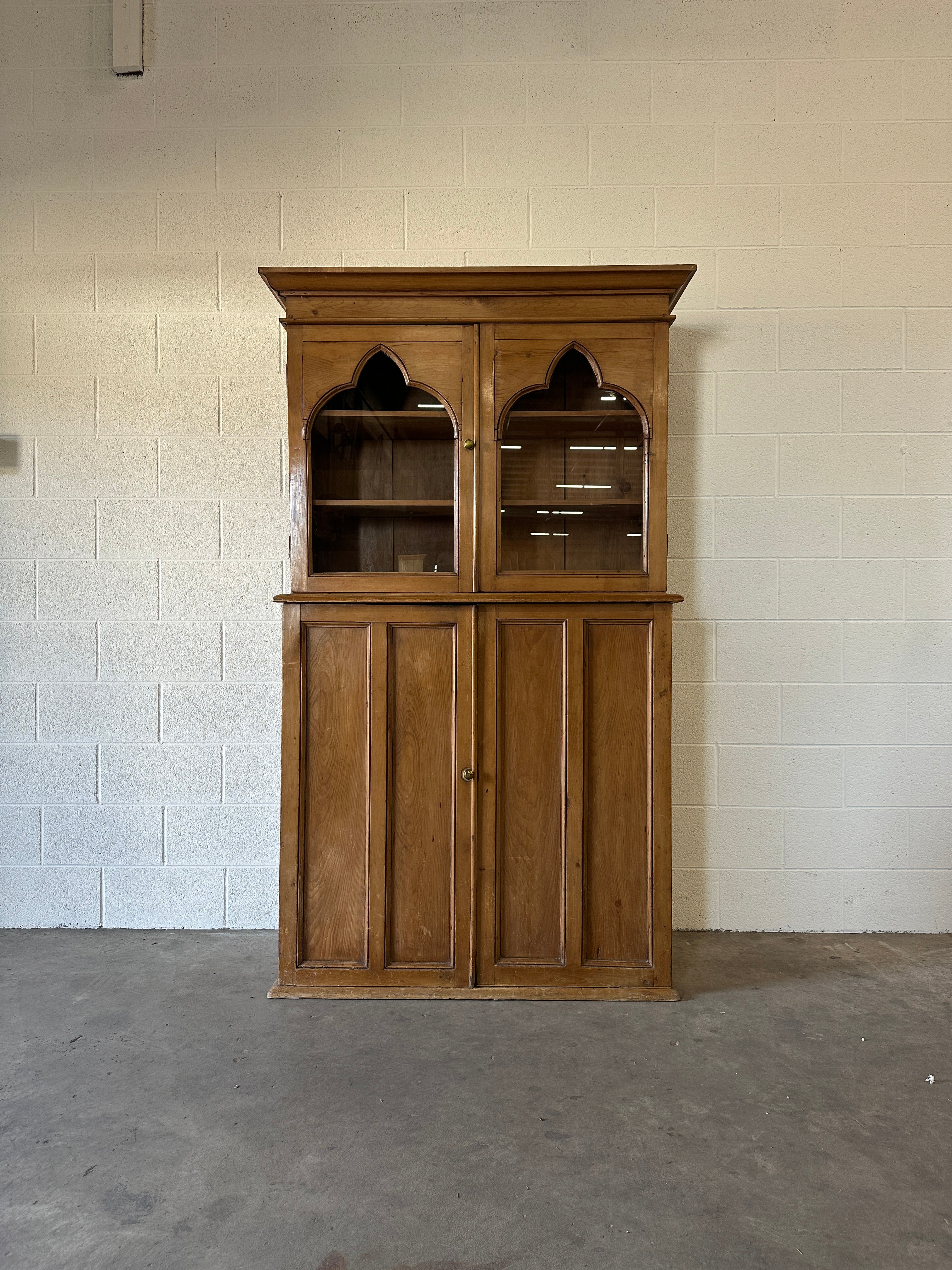 Antique European hutch with glass doors