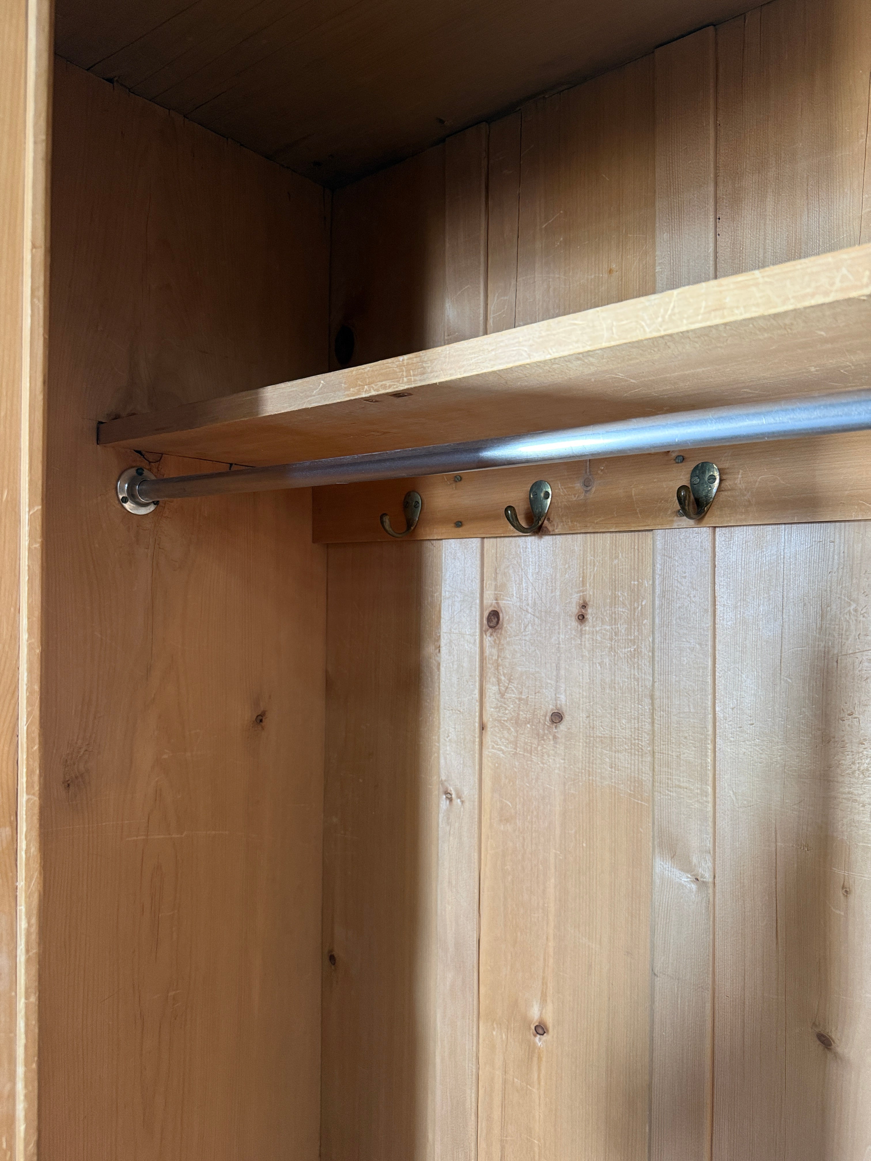 English Antique Pine Wardrobe with Drawer