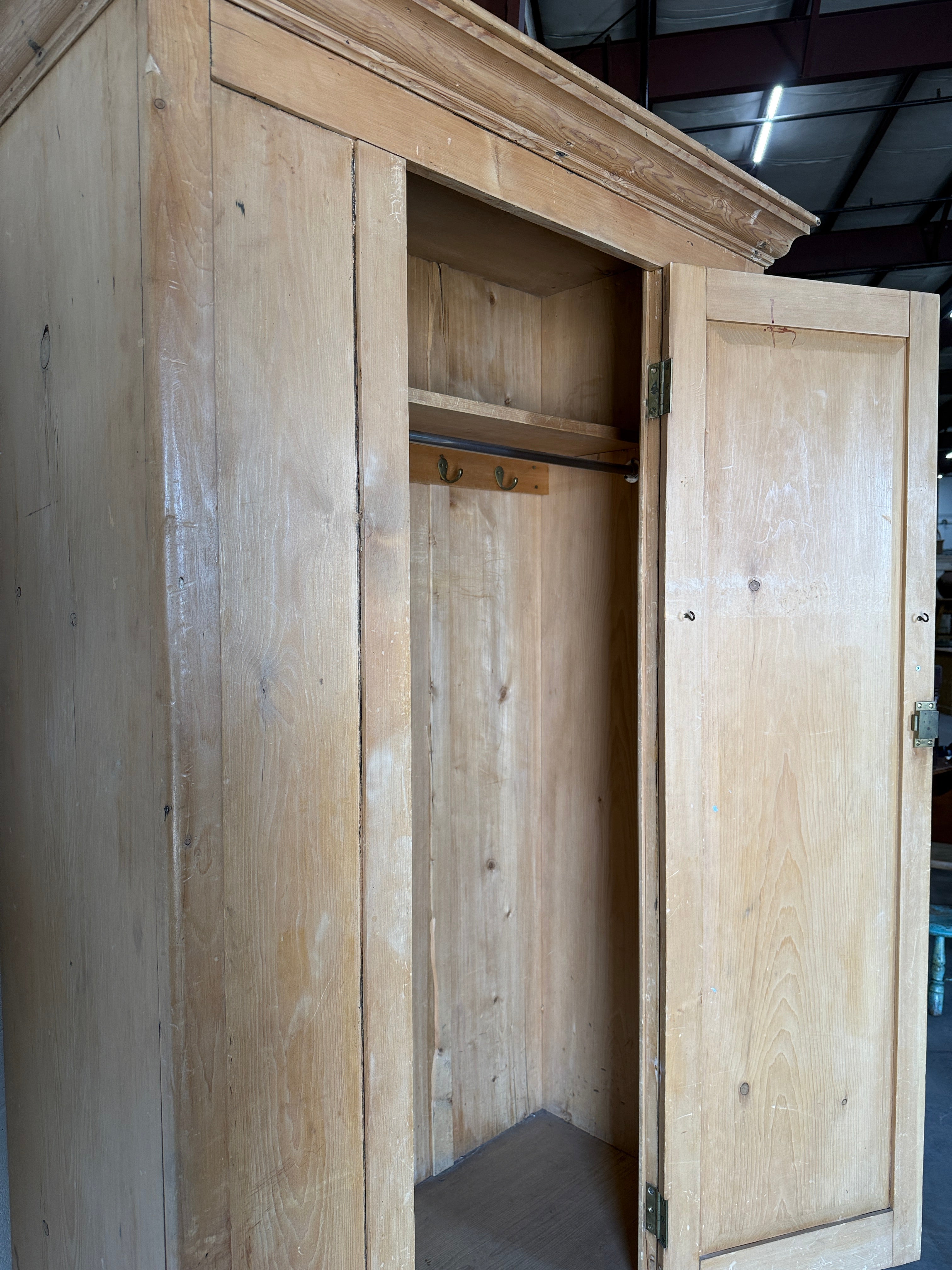 English Antique Pine Wardrobe with Drawer
