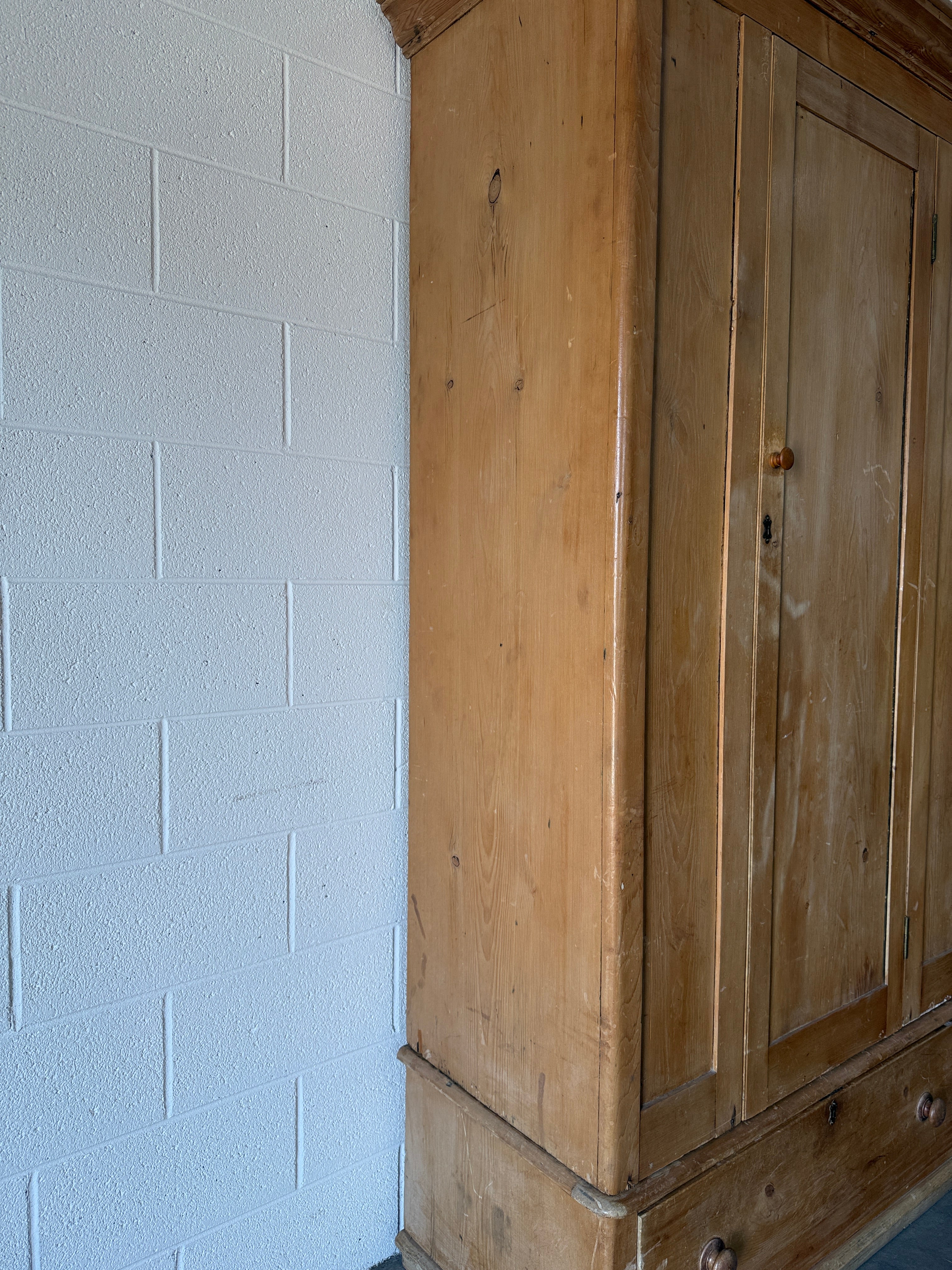 English Antique Pine Wardrobe with Drawer