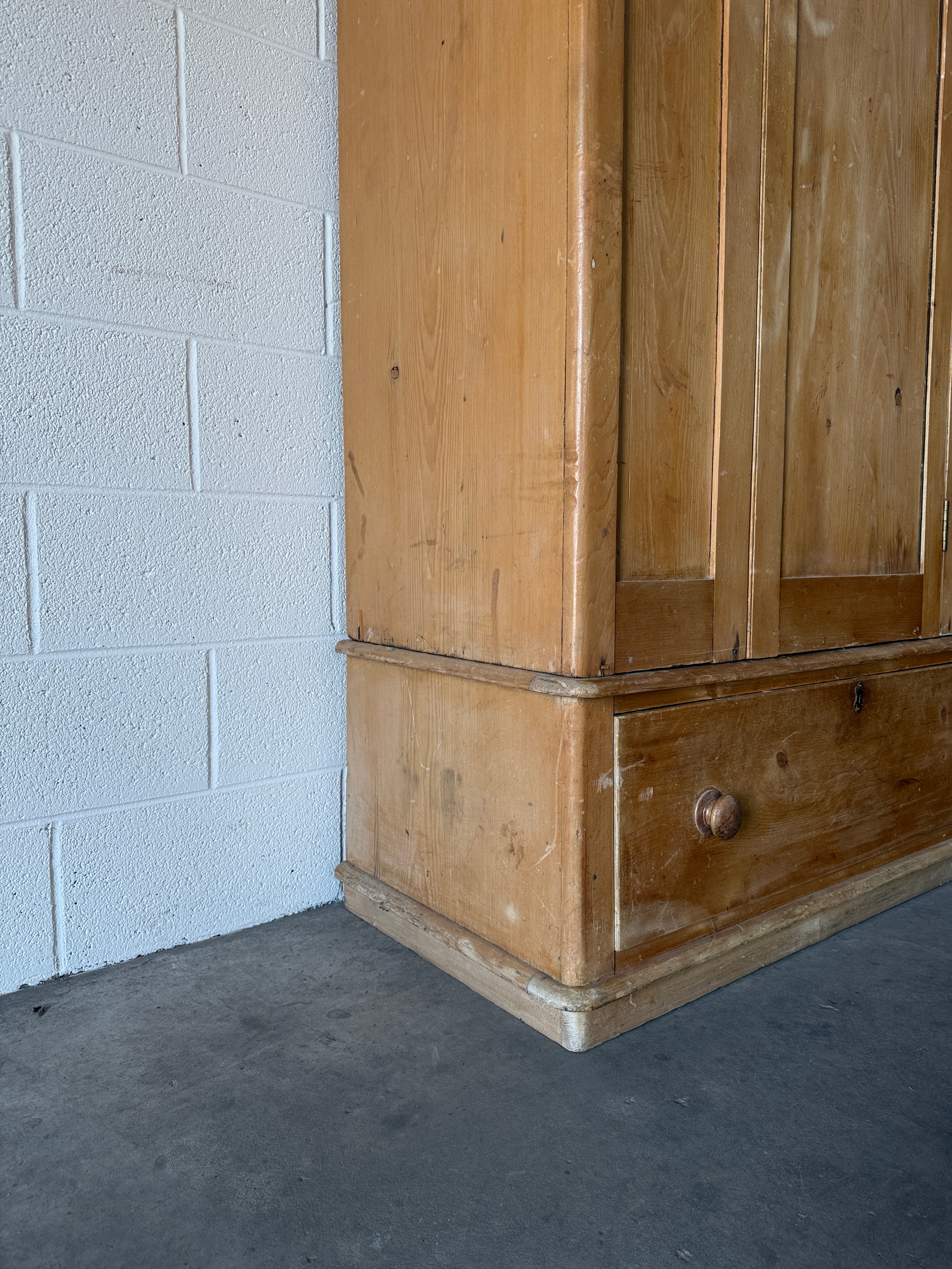 English Antique Pine Wardrobe with Drawer