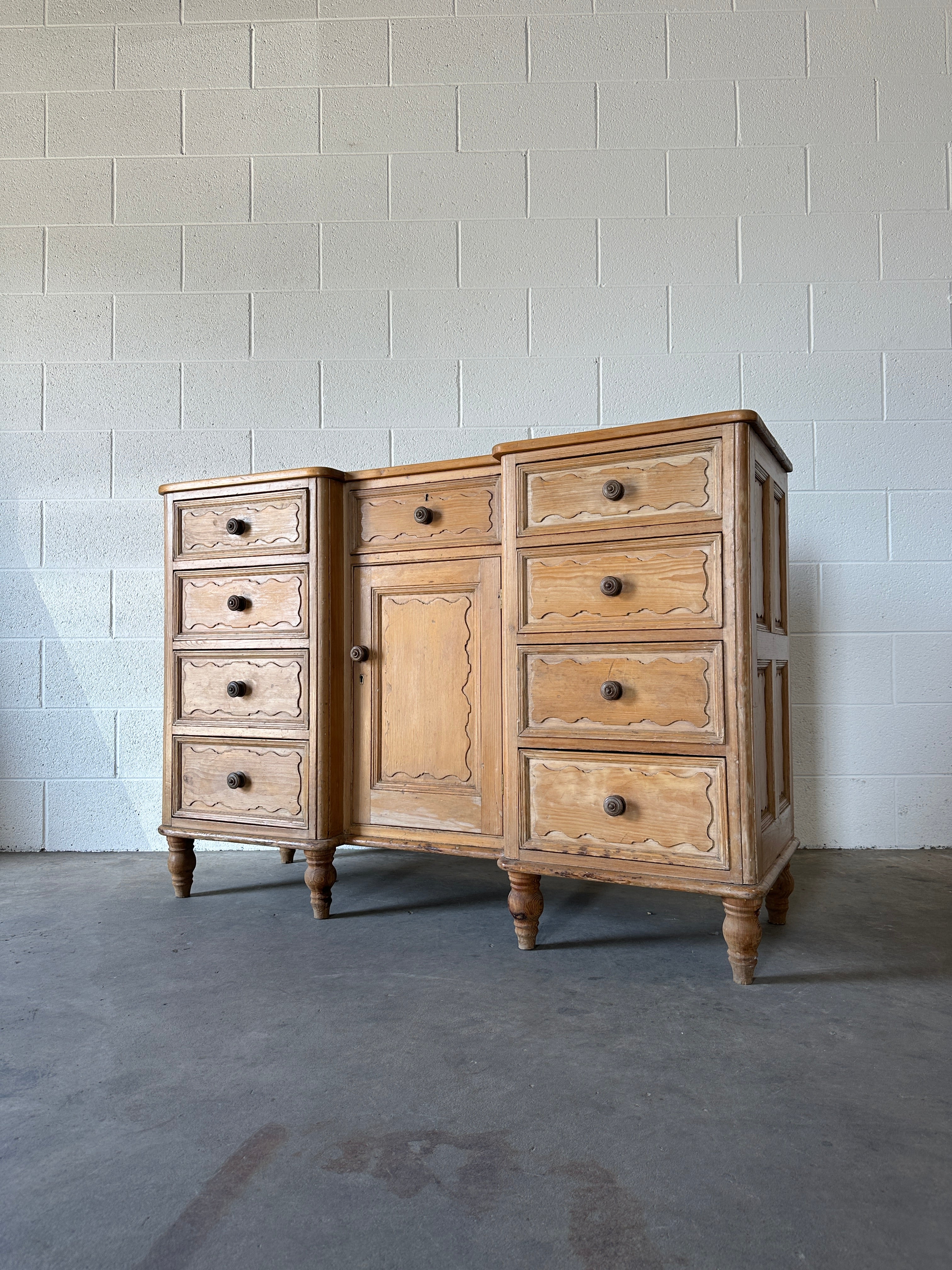 Antique Pine Sideboard with Wavy Detail