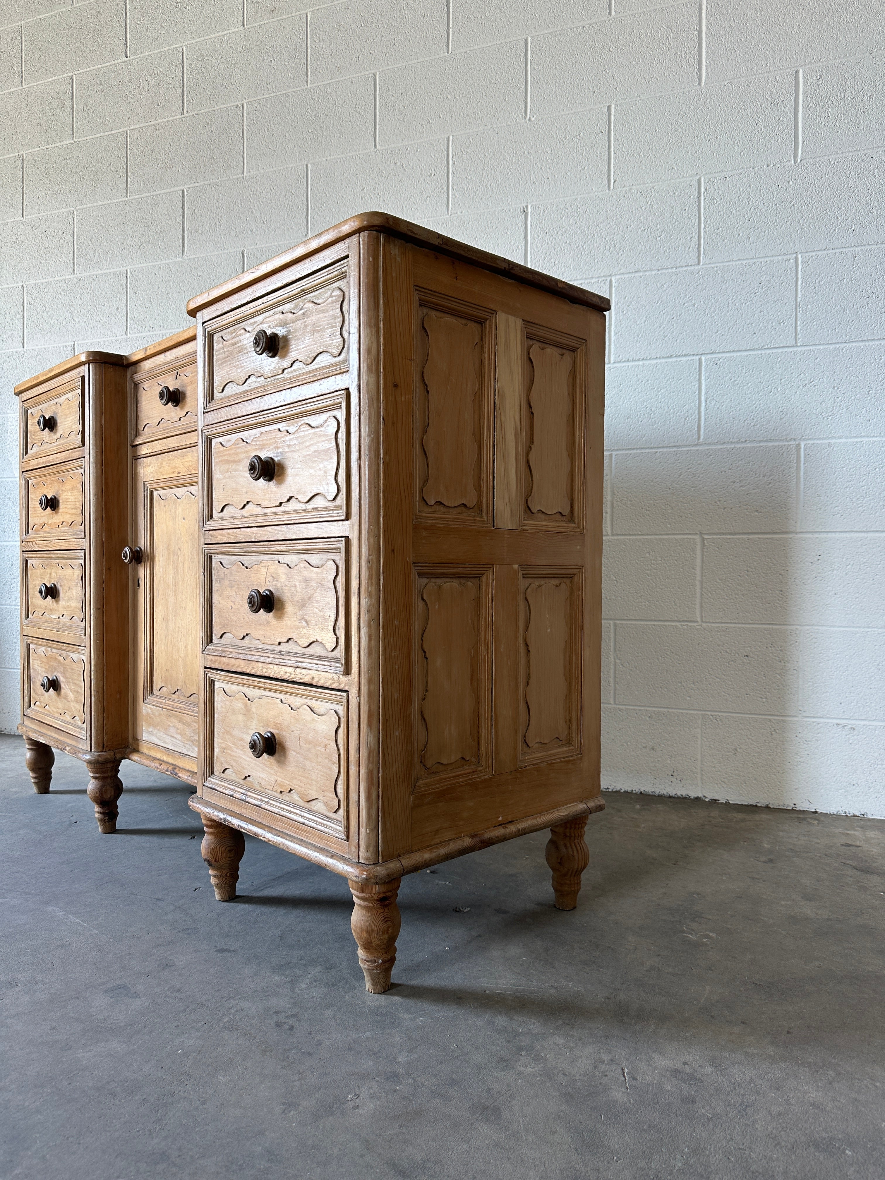 Antique Pine Sideboard with Wavy Detail