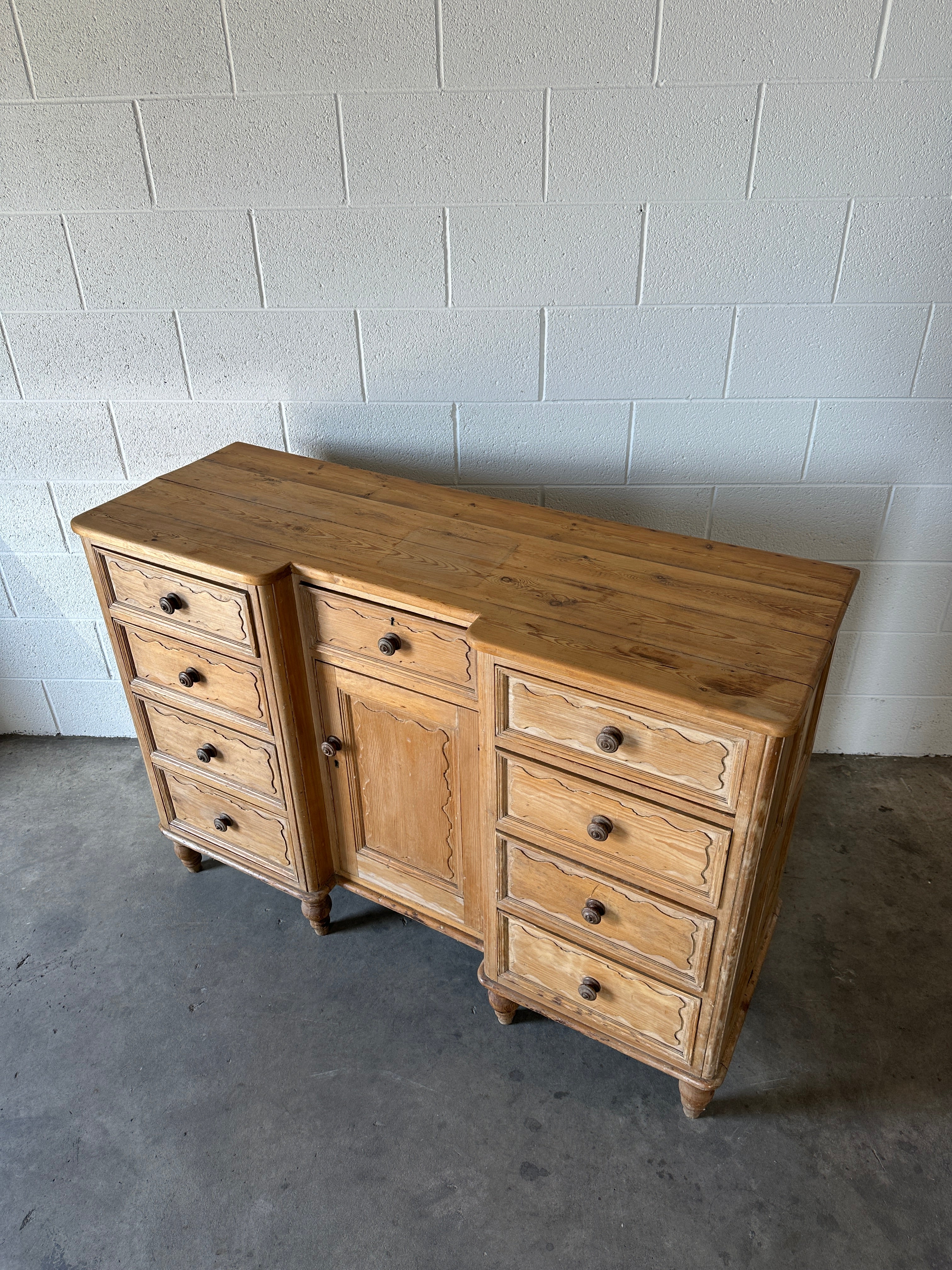 Antique Pine Sideboard with Wavy Detail