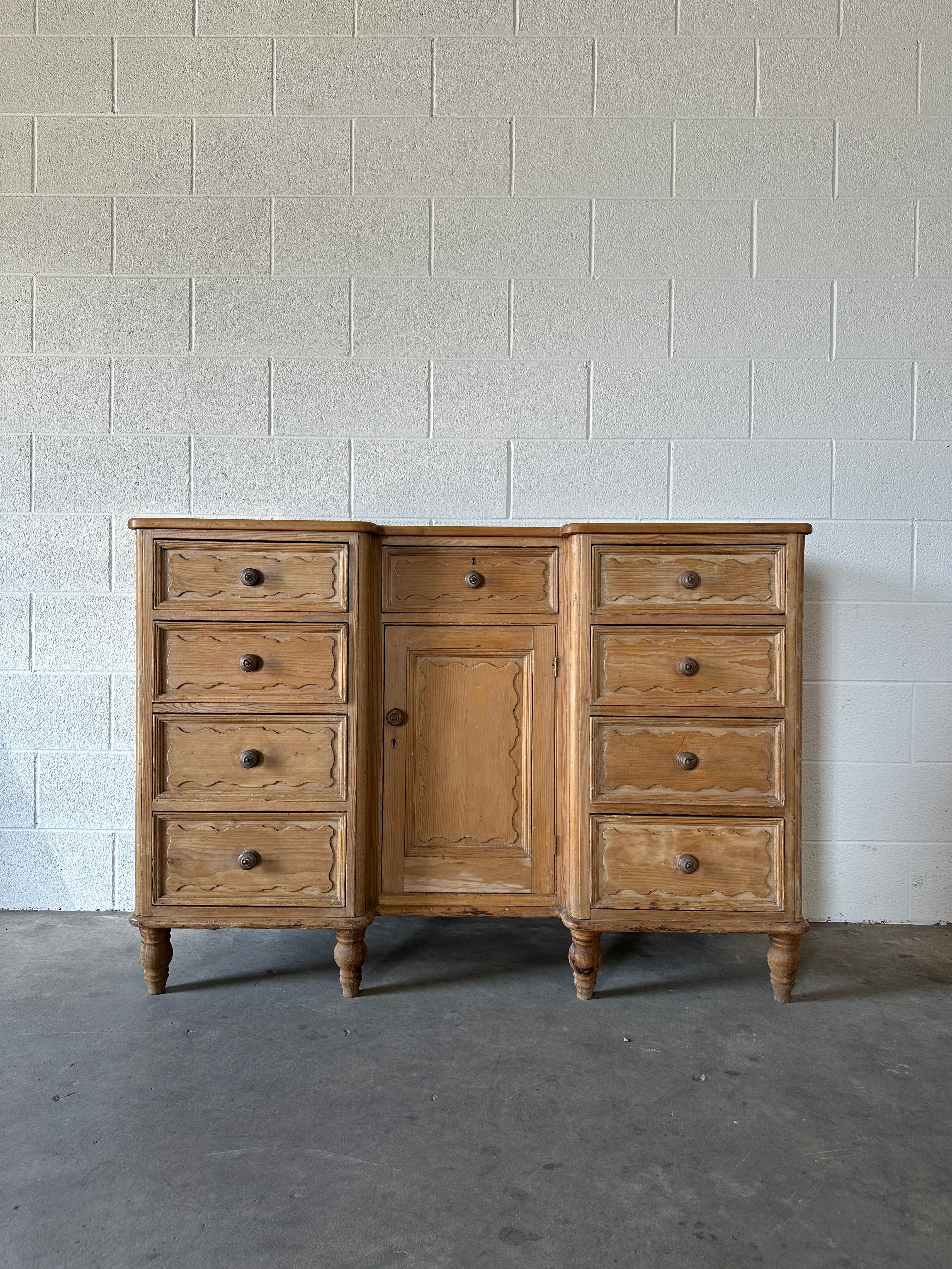 Antique Pine Sideboard with Wavy Detail