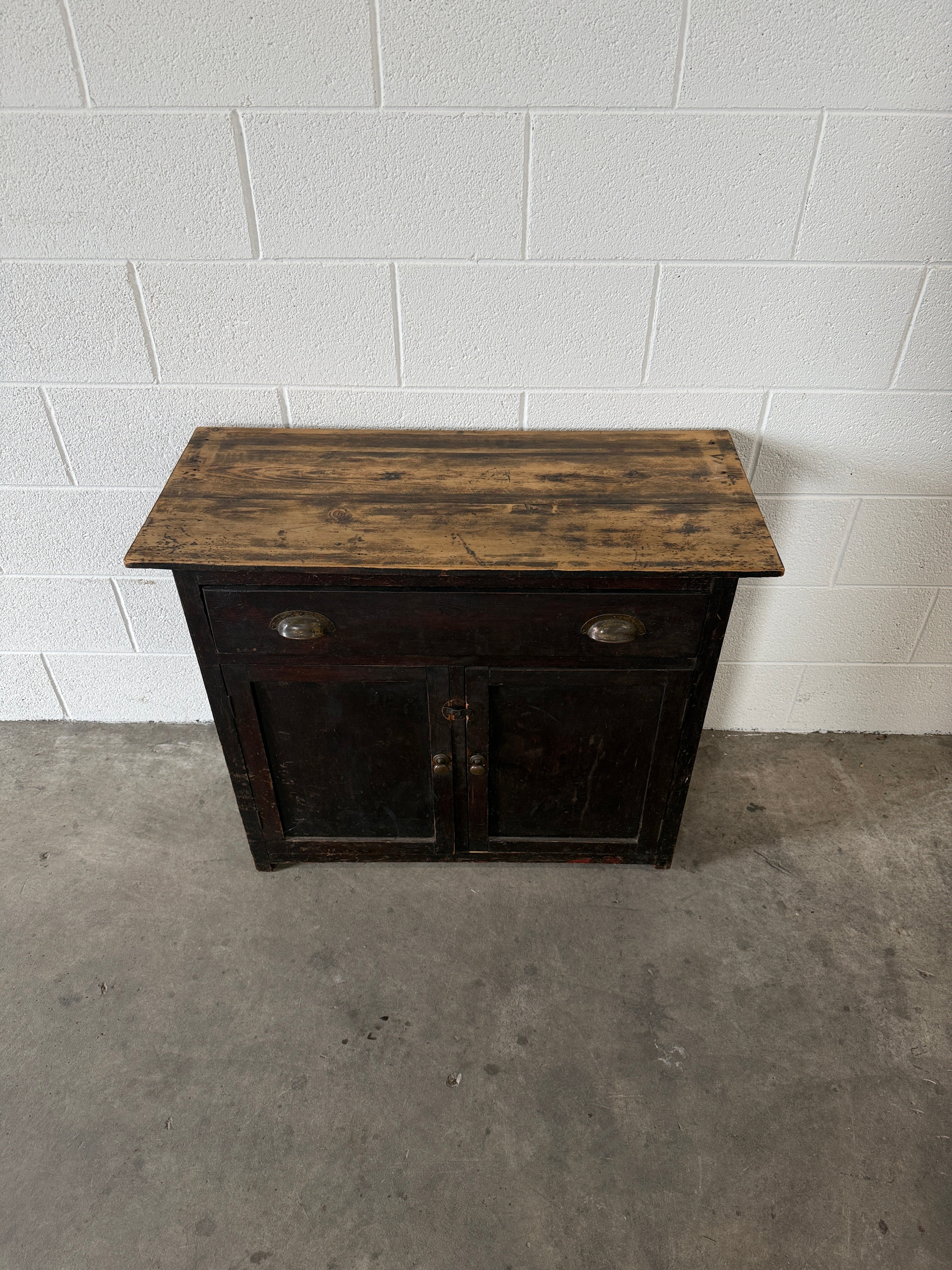 Small European painted pine cupboard