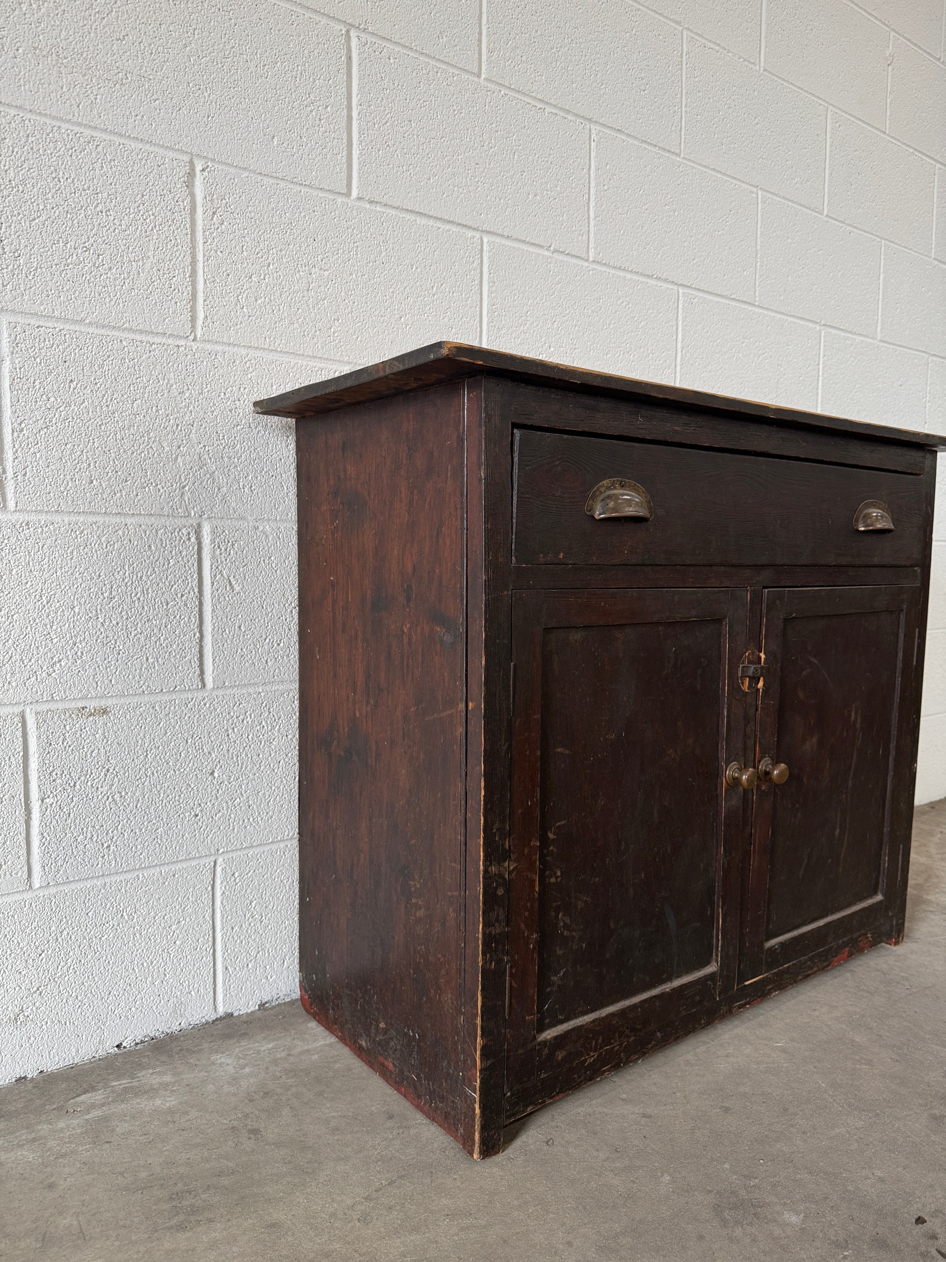 Small European painted pine cupboard