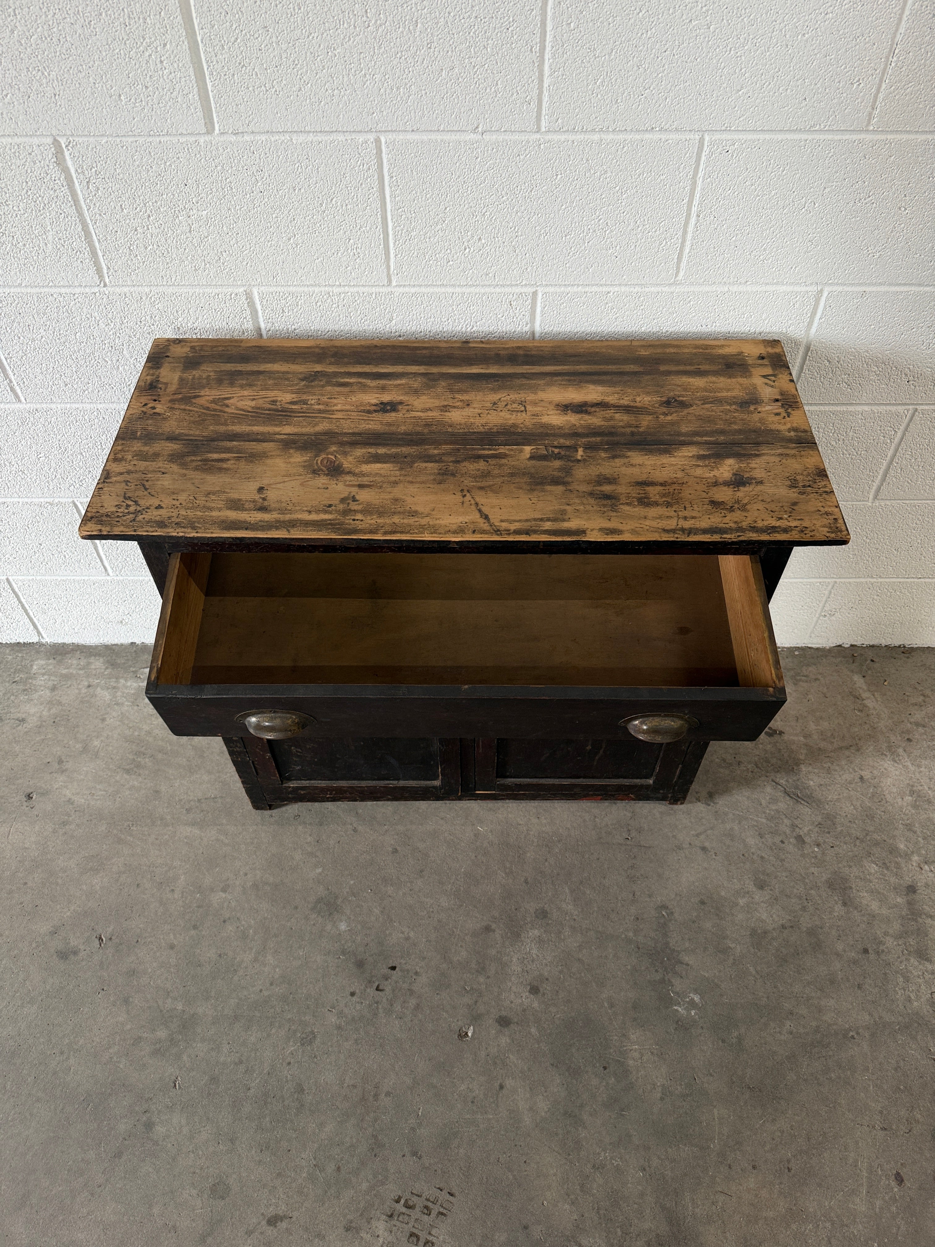 Small European painted pine cupboard