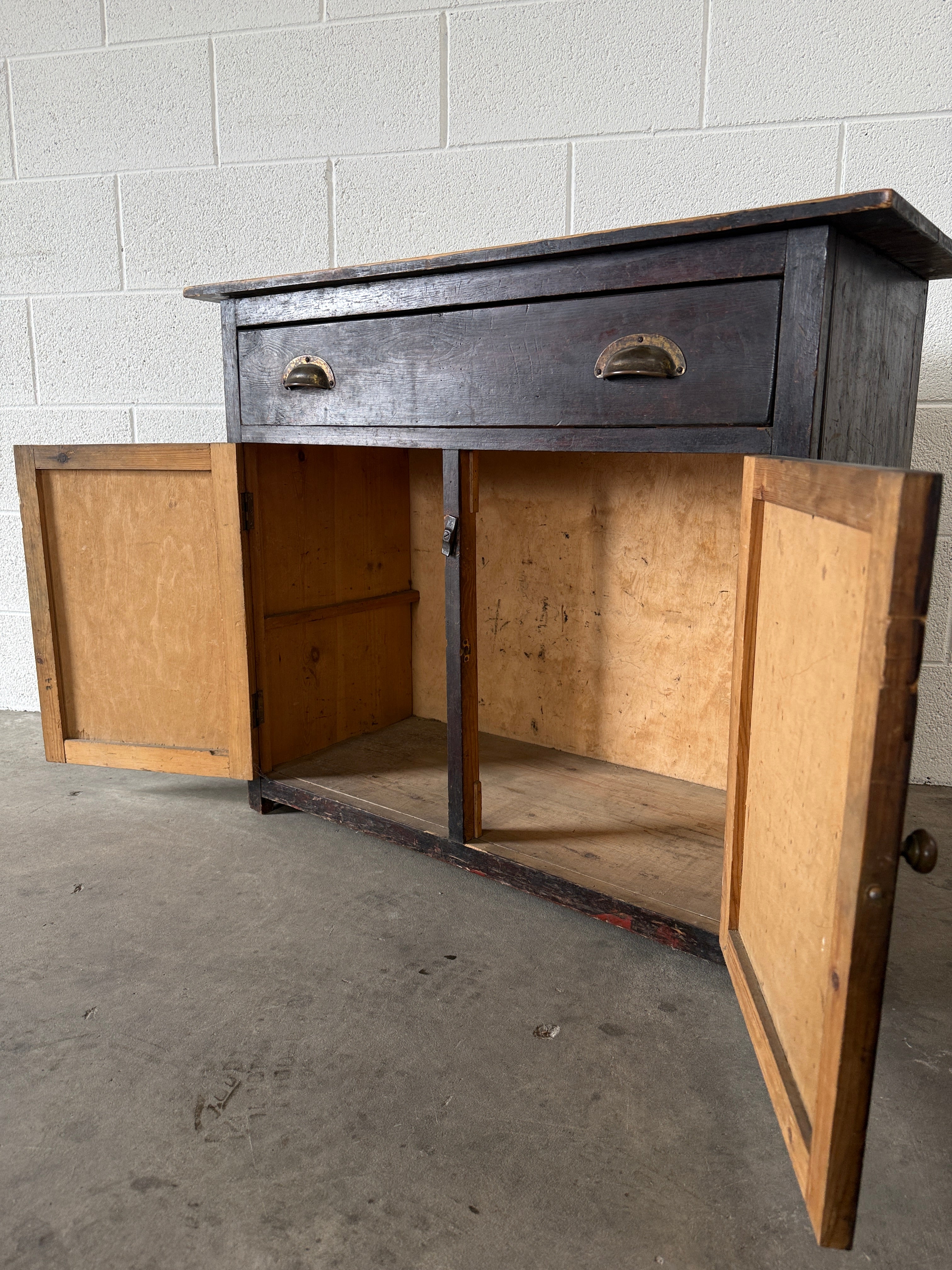 Small European painted pine cupboard