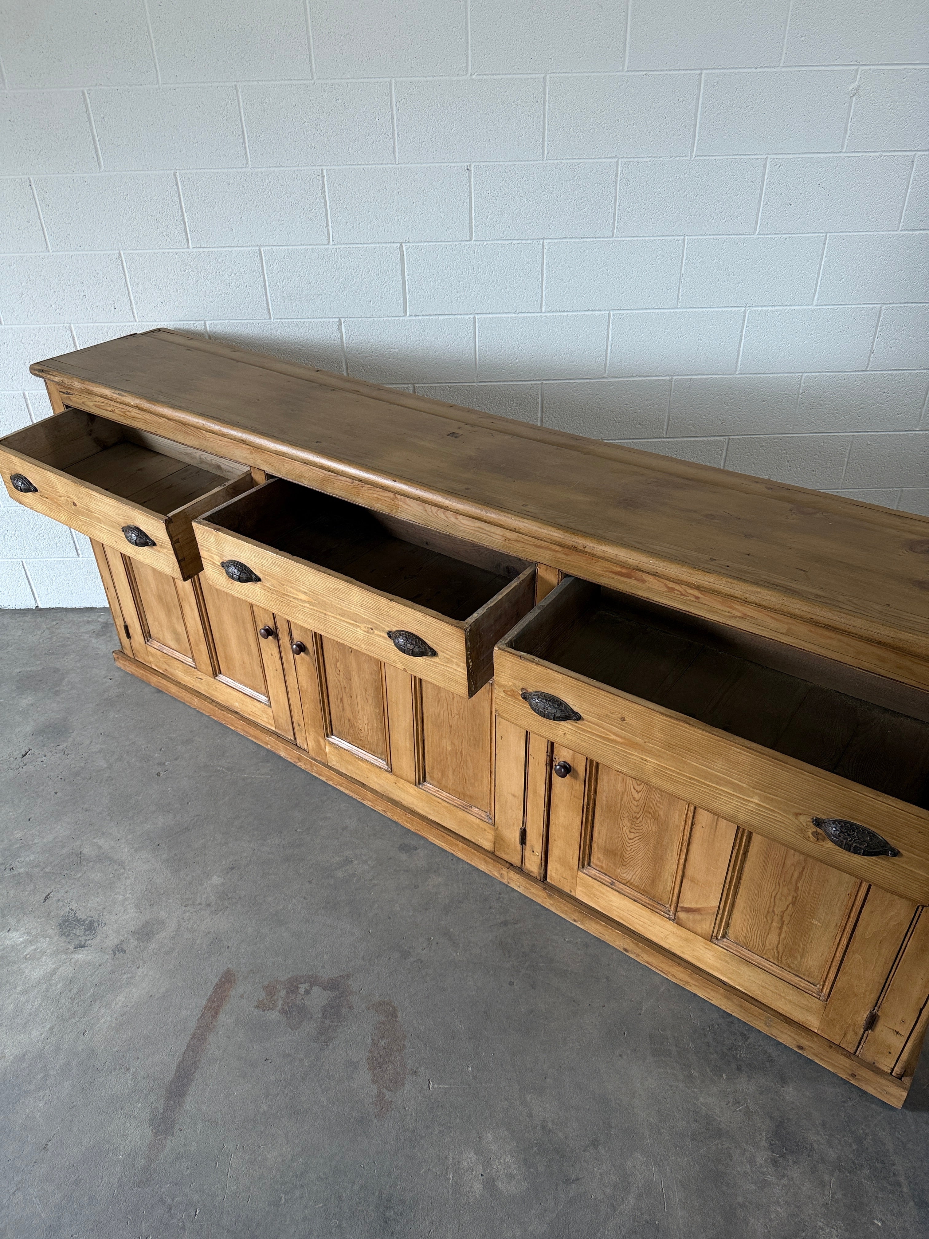 Monumental antique pine sideboard