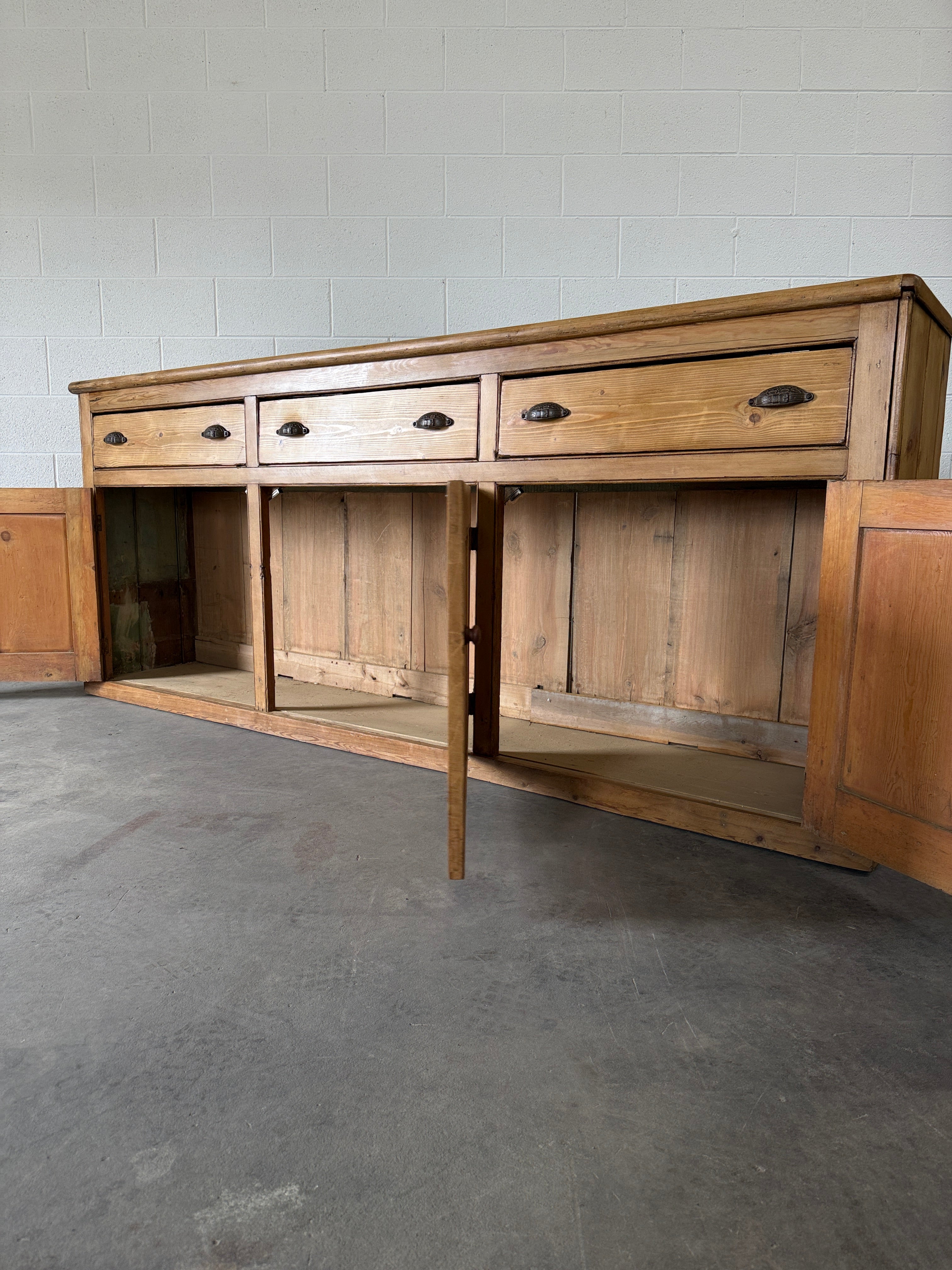 Monumental antique pine sideboard