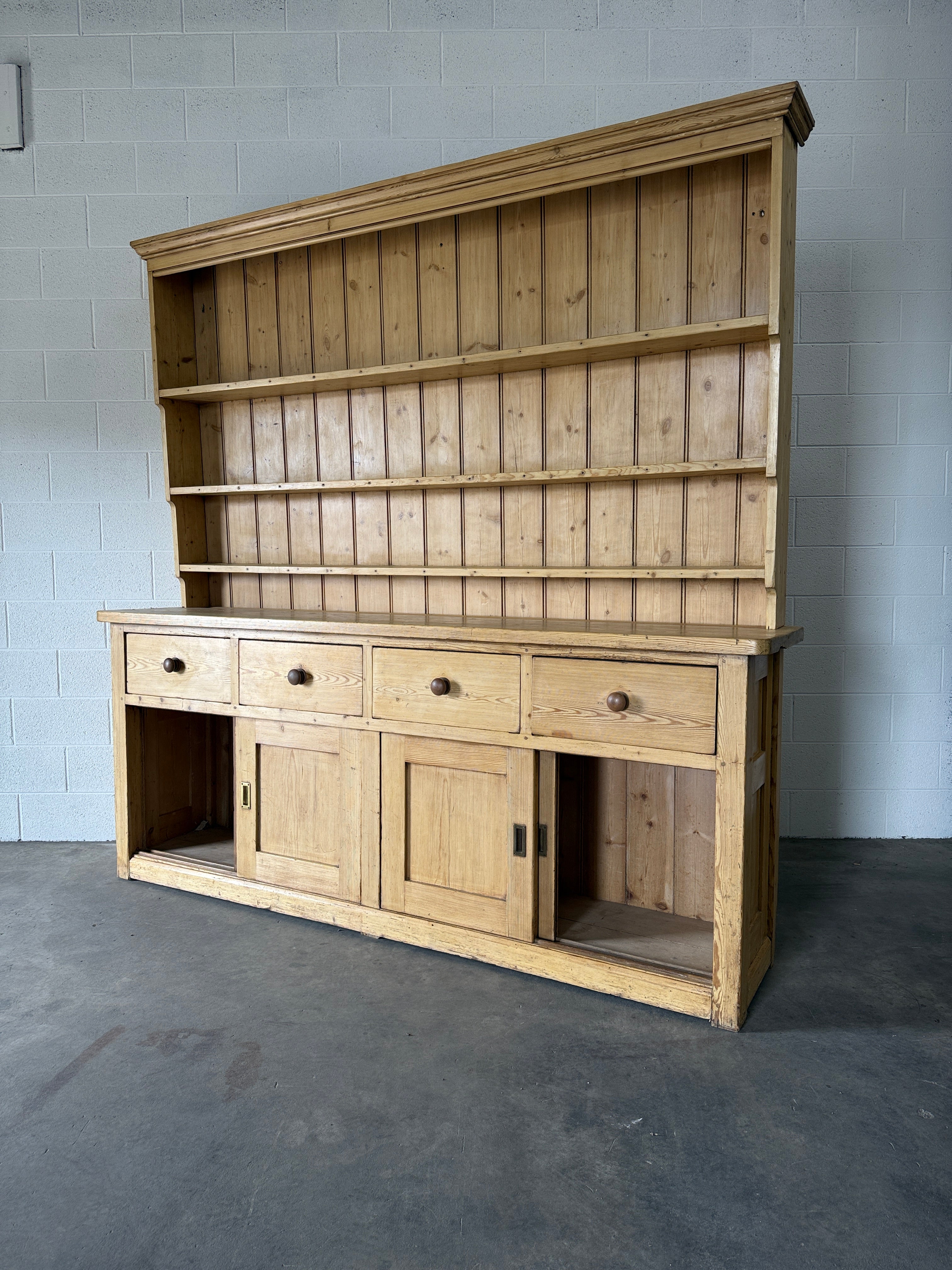 Monumental Antique English Kitchen Dresser with sliding doors