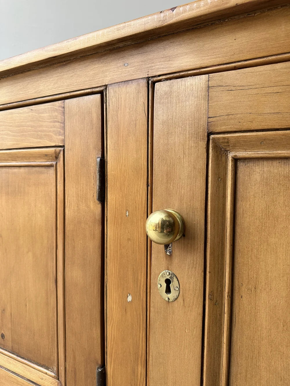 Wide English pine antique three door cupboard