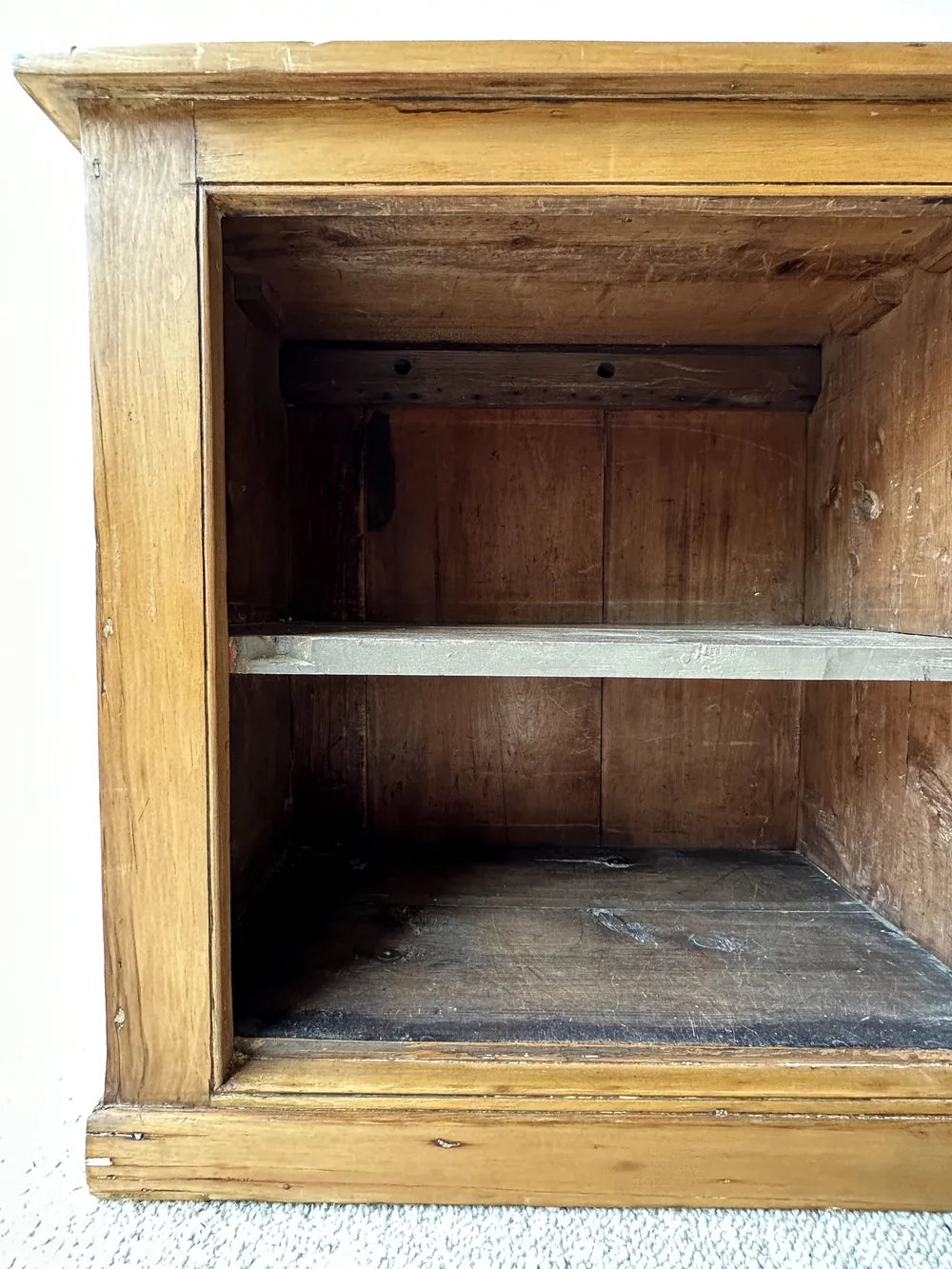Wide English pine antique three door cupboard