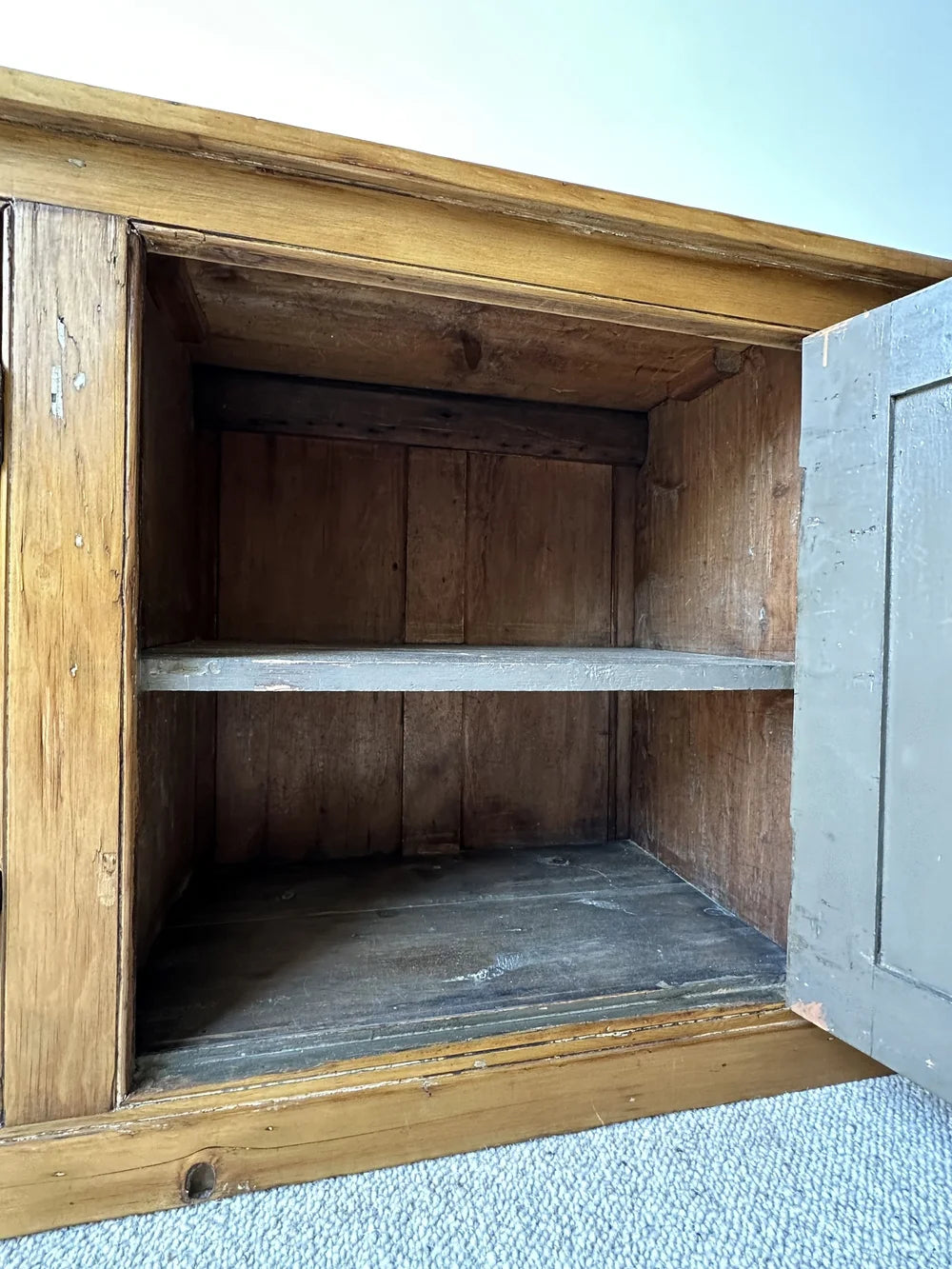 Wide English pine antique three door cupboard