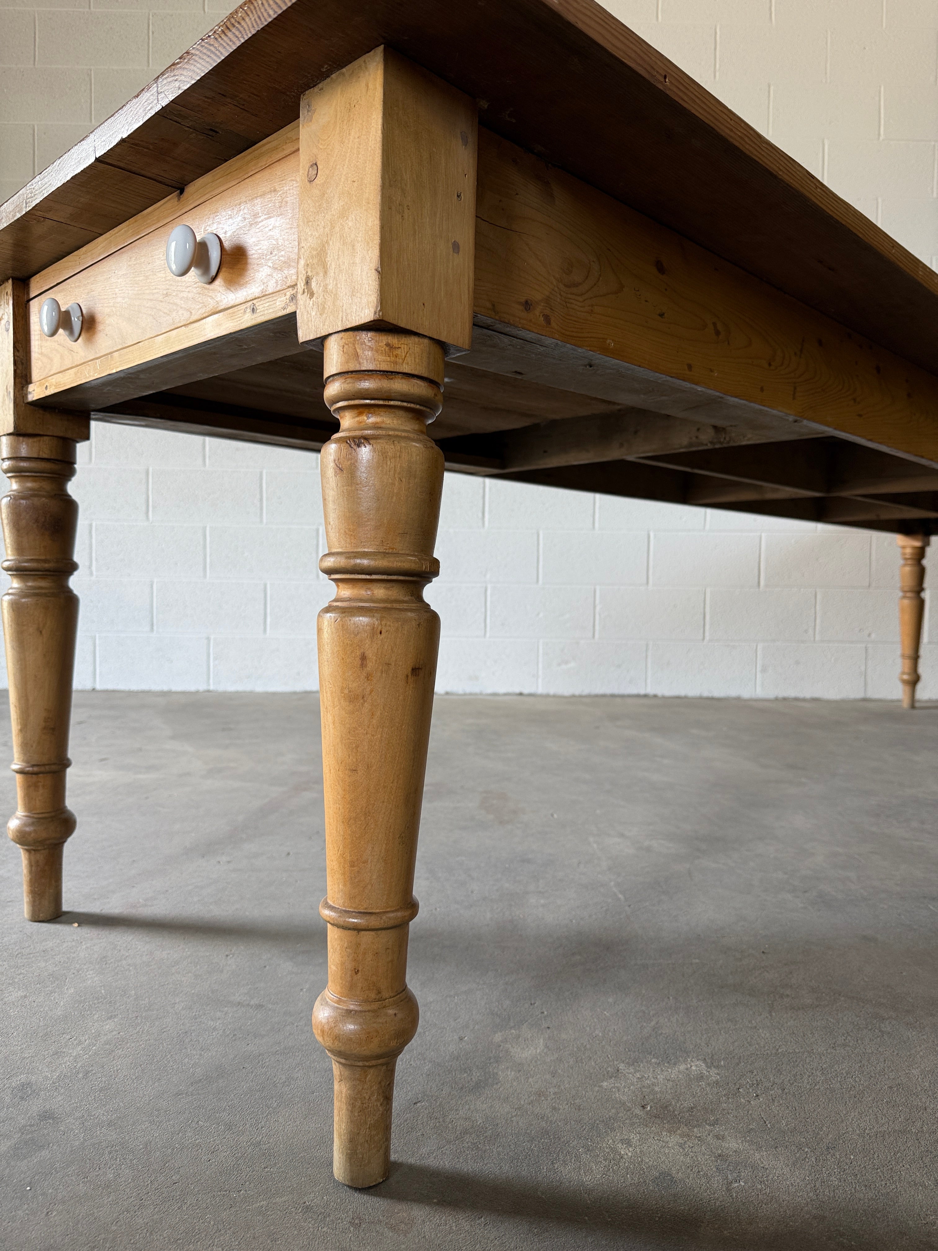 10’ antique pine dining table