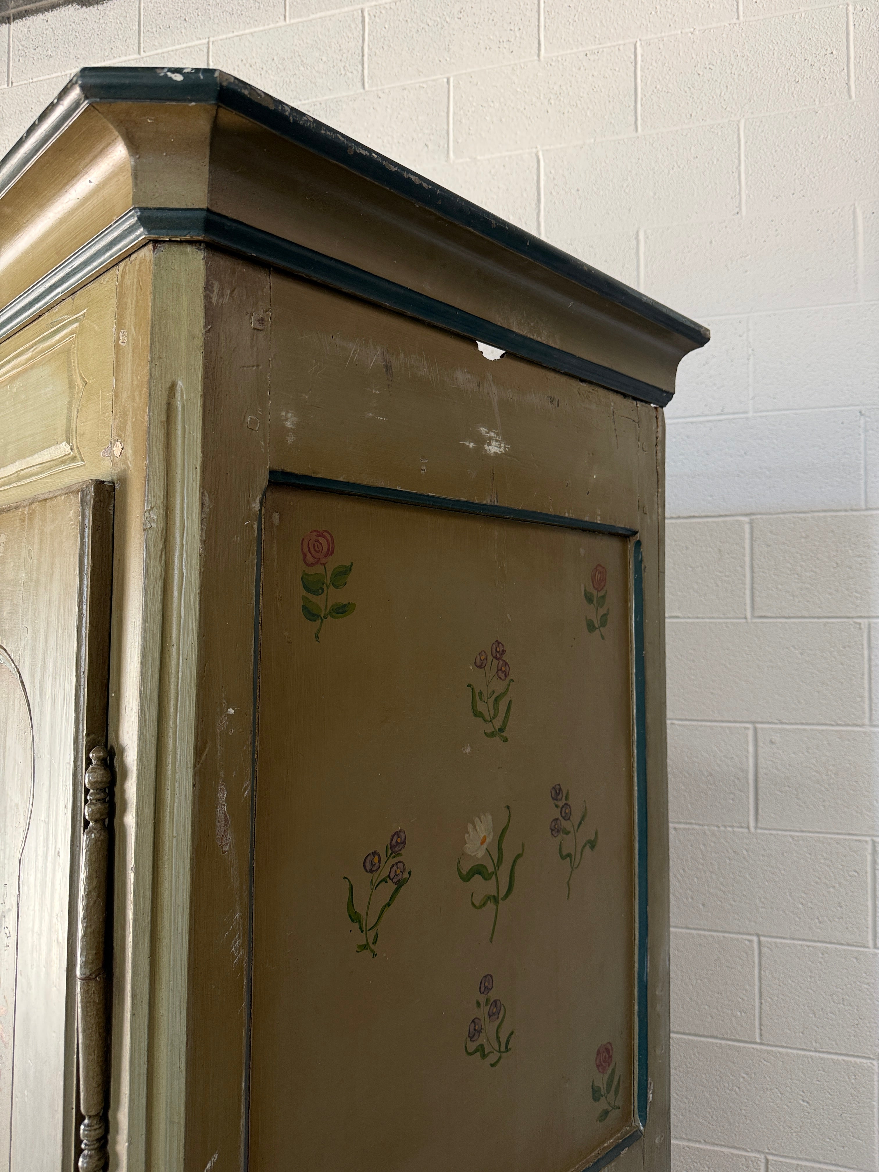 Antique French Provincial armoire with original painted decoration