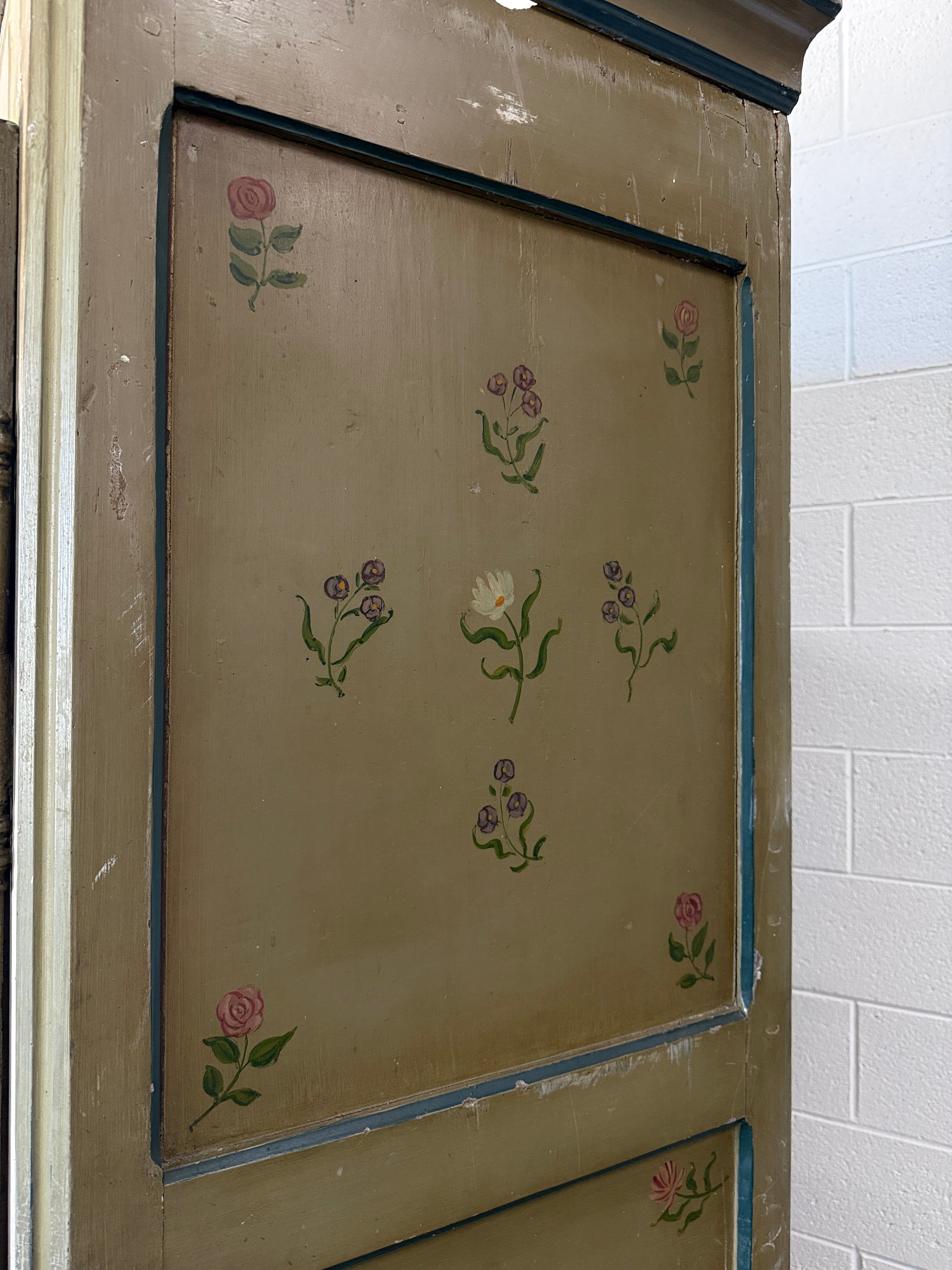 Antique French Provincial armoire with original painted decoration