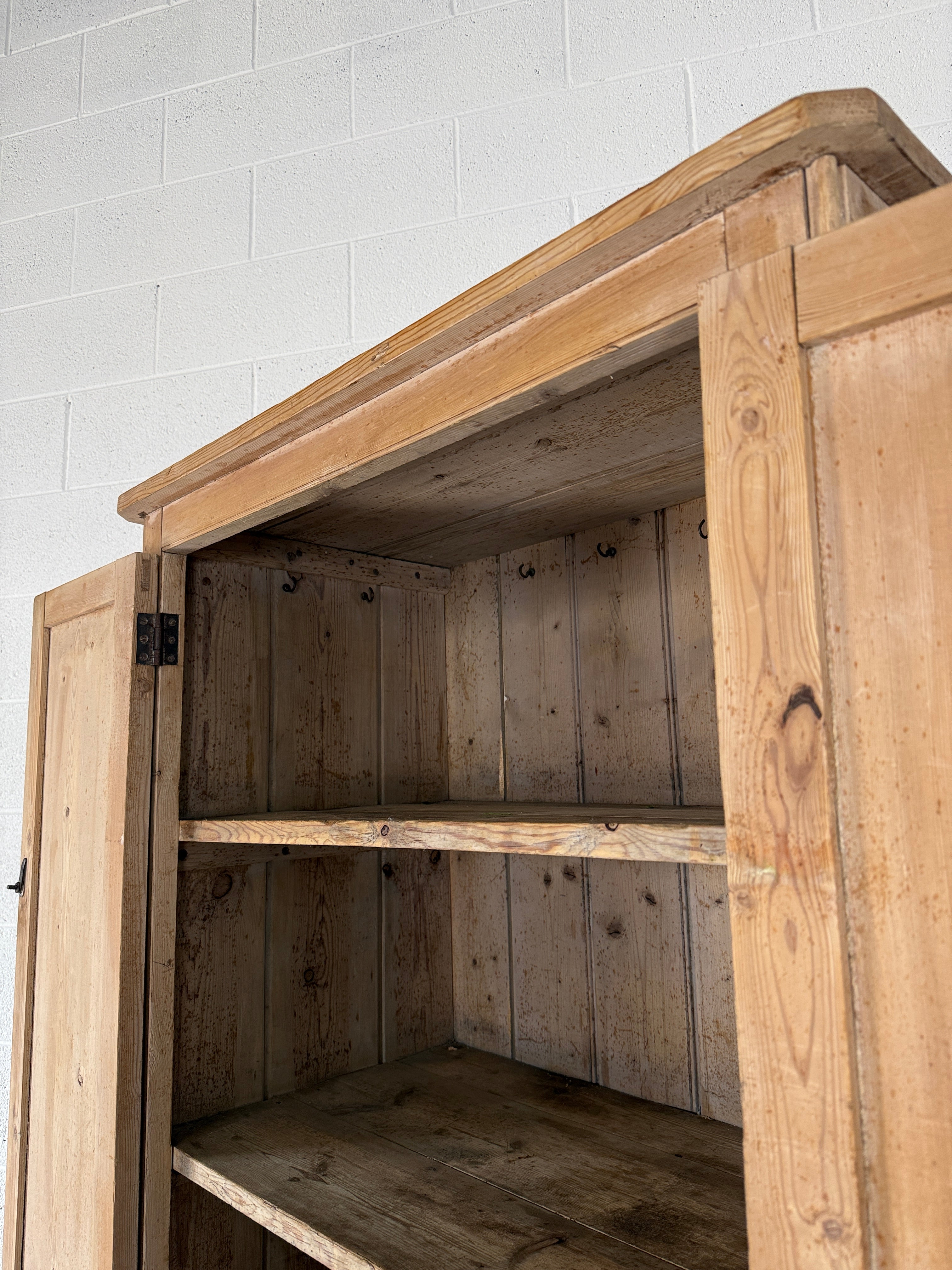 19th‑Century English two-part pine housekeeper’s cupboard