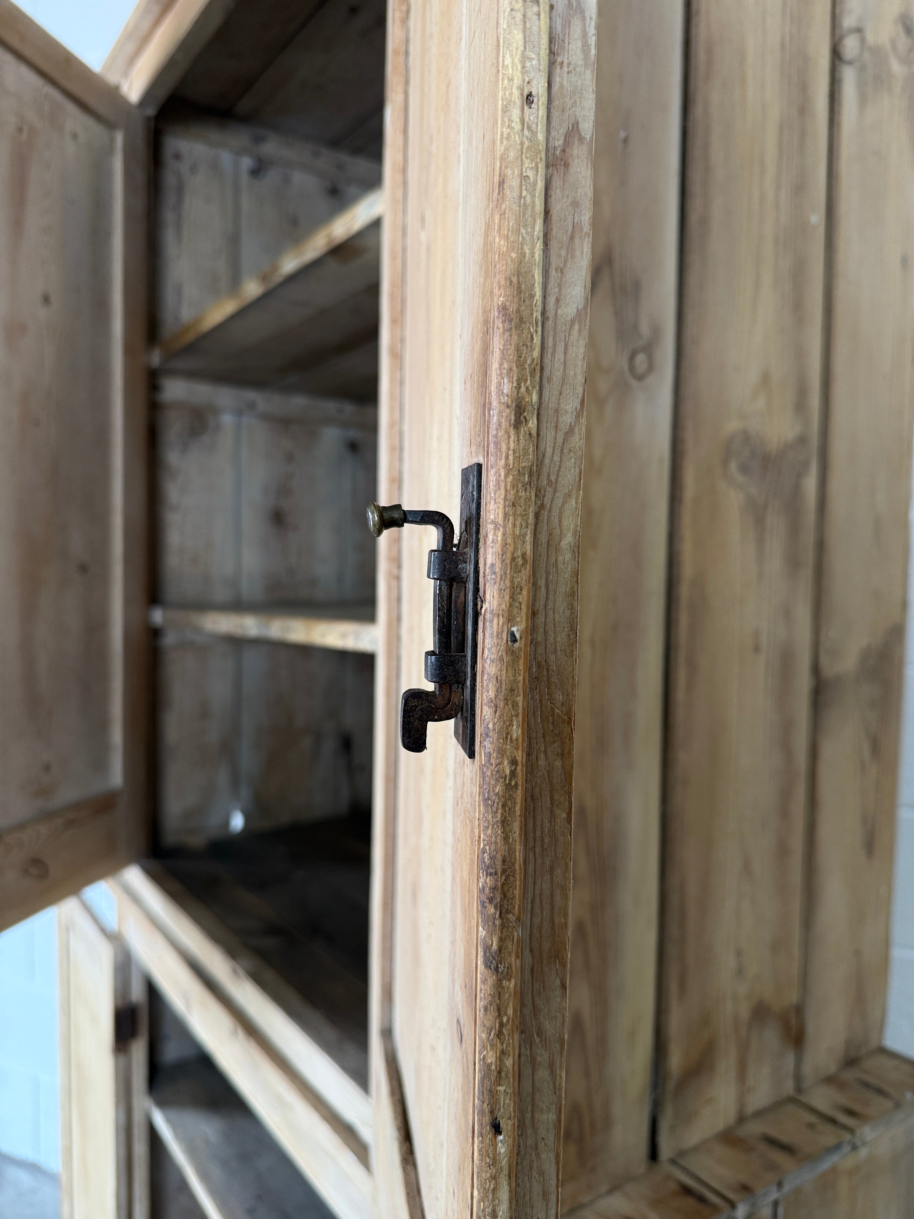 19th‑Century English two-part pine housekeeper’s cupboard